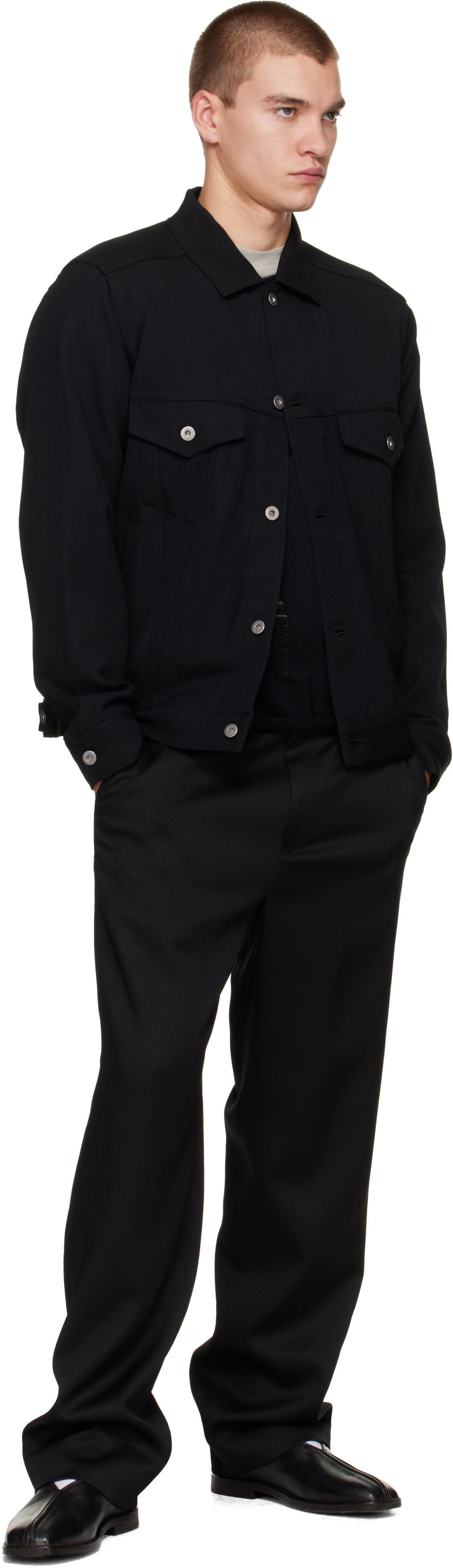 Comme des Garçons Homme Deux: Black Woollen Trucker Jacket