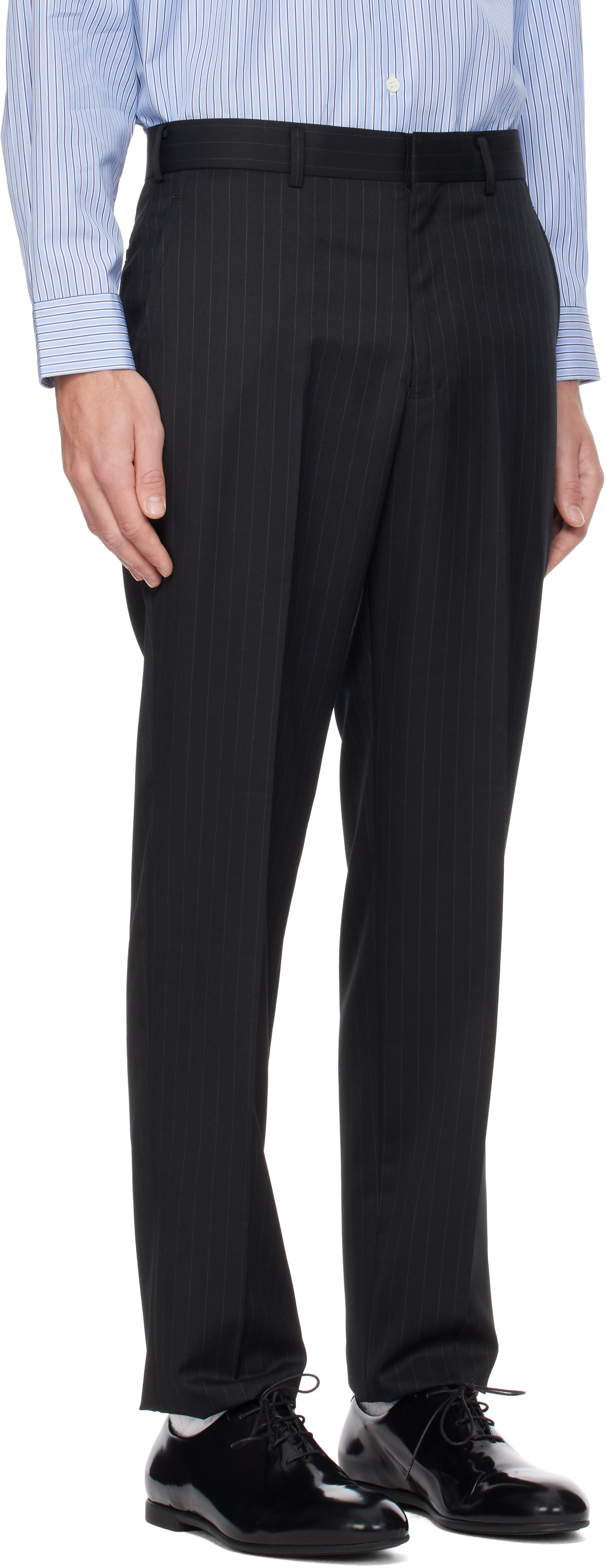 Comme des Garçons Homme Deux: Black Pinstripe Trousers | SSENSE