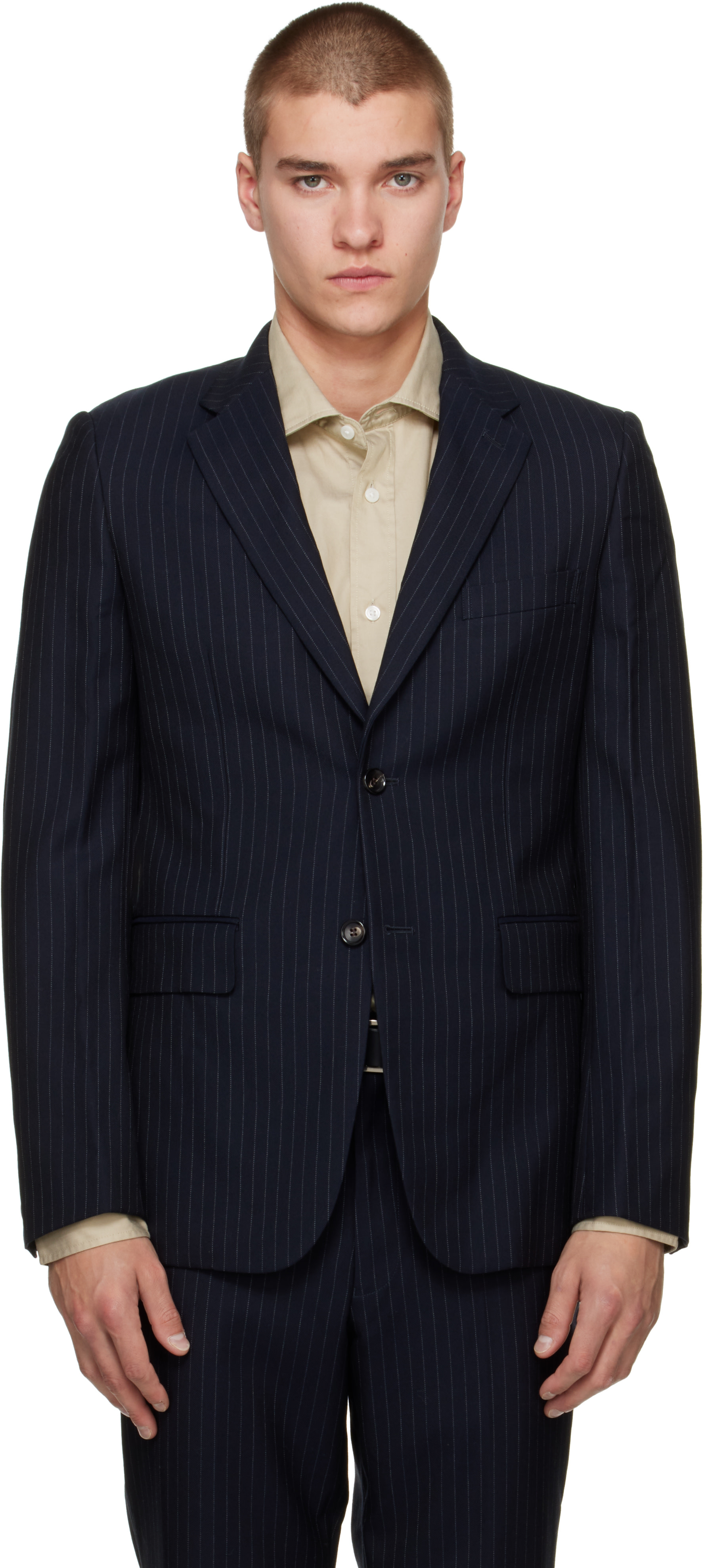COMME des GARÇONS テーラードジャケット Comme des Garçons Homme Deux: ネイビー ウールカシミヤ ピン