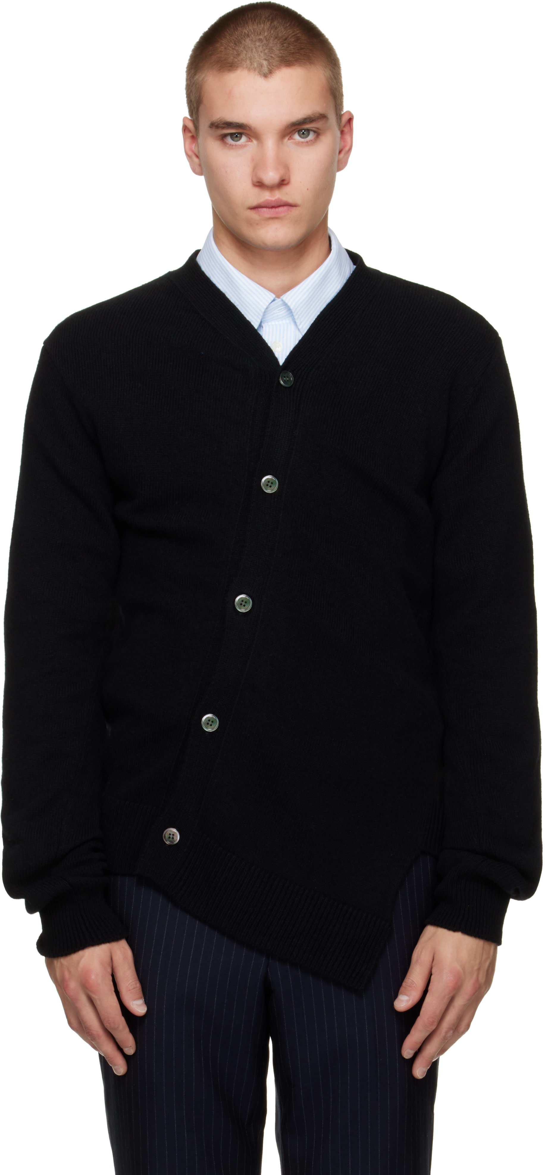 Comme des Garçons Homme Deux: Black Wool Cardigan | SSENSE Canada