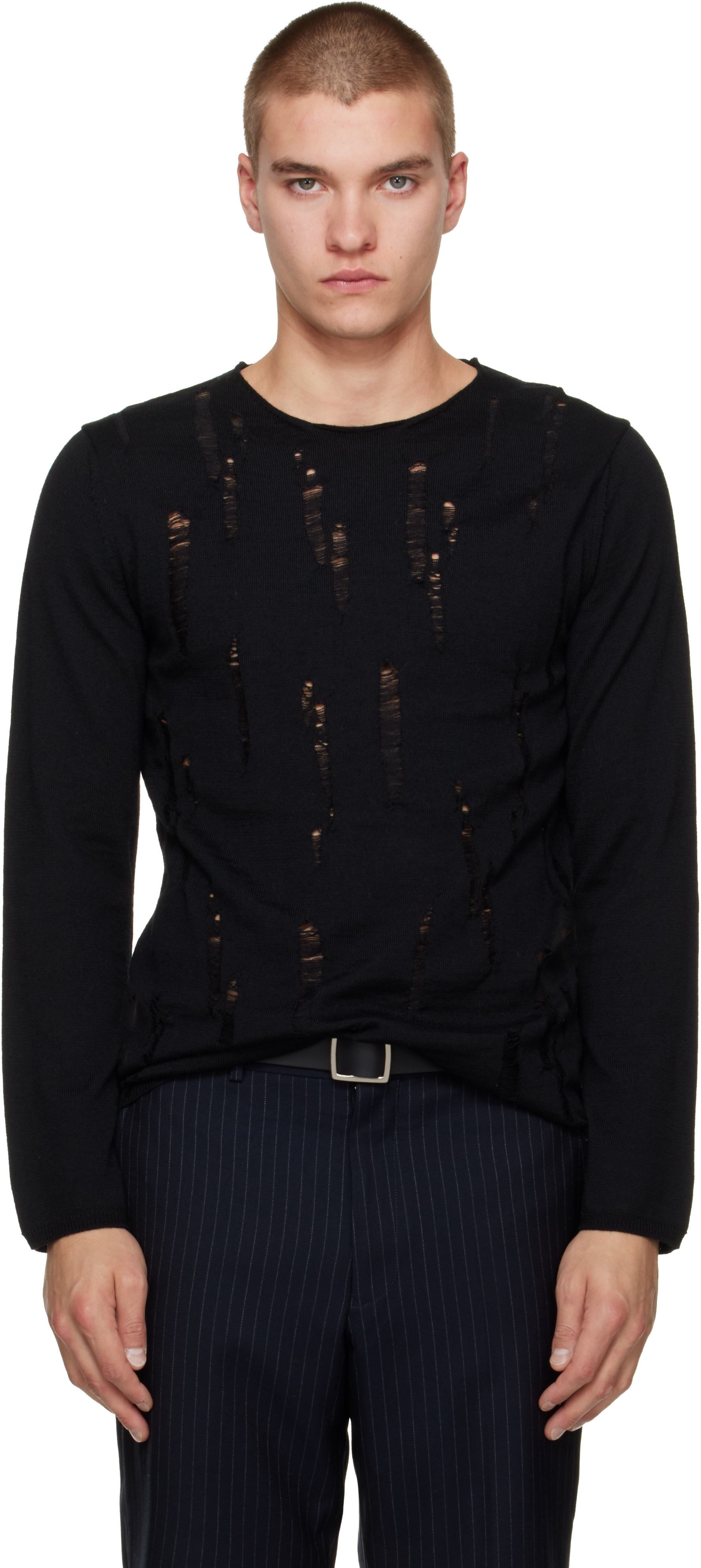 Comme des Garçons Homme Deux: Black Wool Sweater | SSENSE Australia