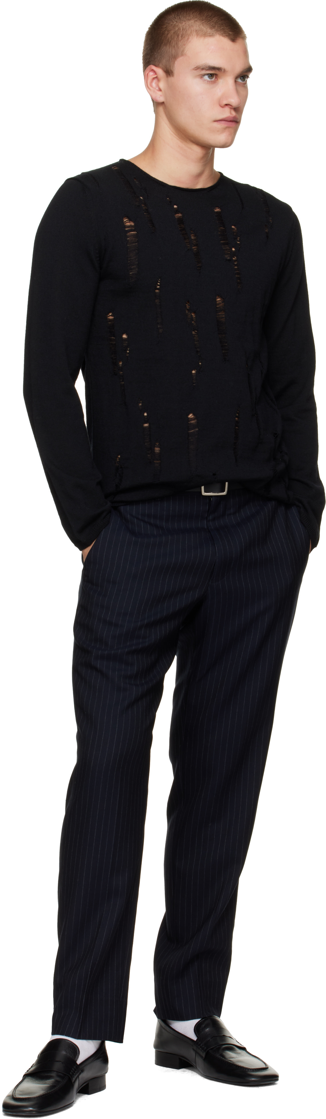 Comme des Garçons Homme Deux: Black Wool Sweater | SSENSE Denmark