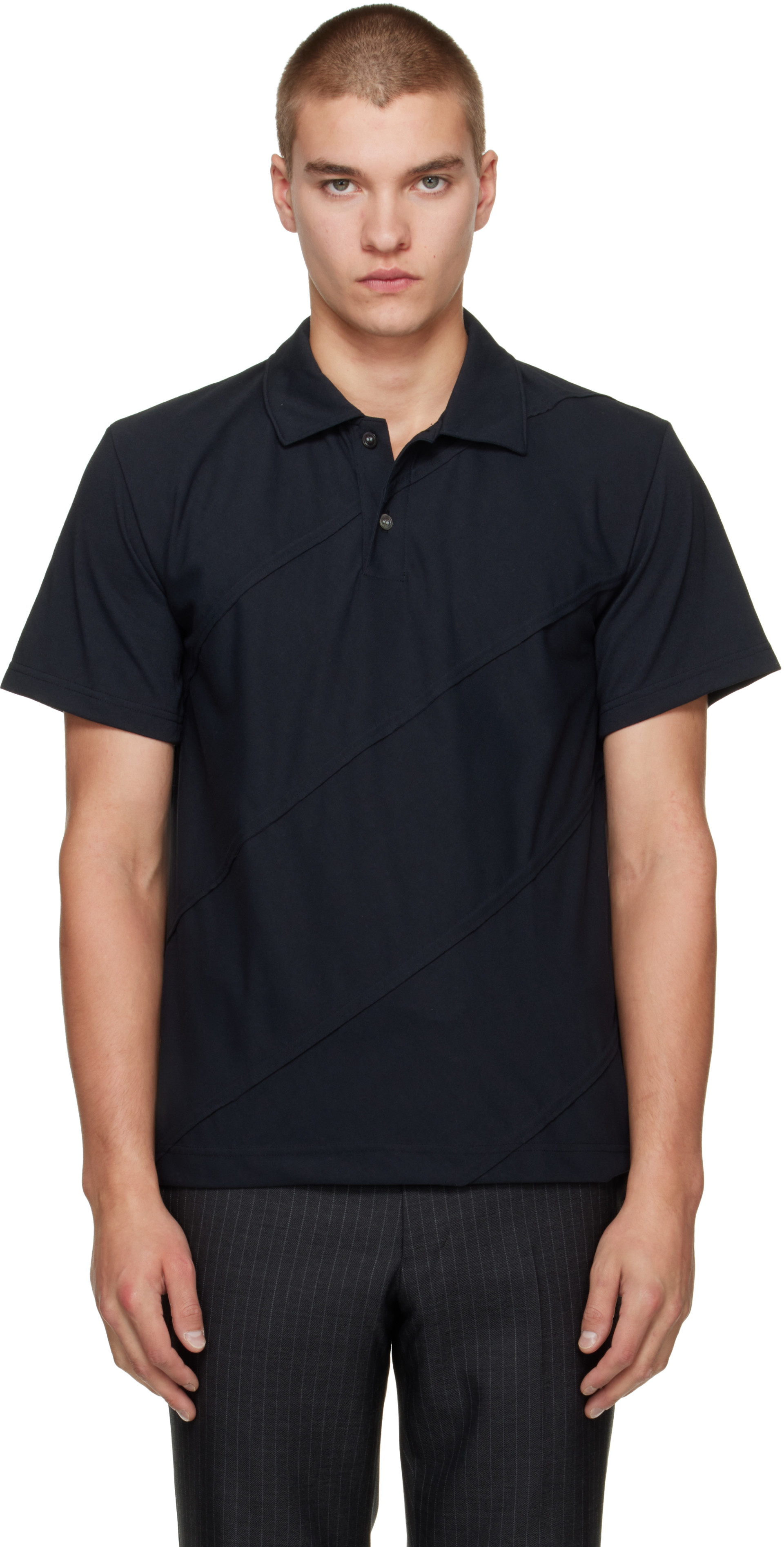 Comme des Garçons Homme Deux: ブラック Diagonal Seam ポロシャツ