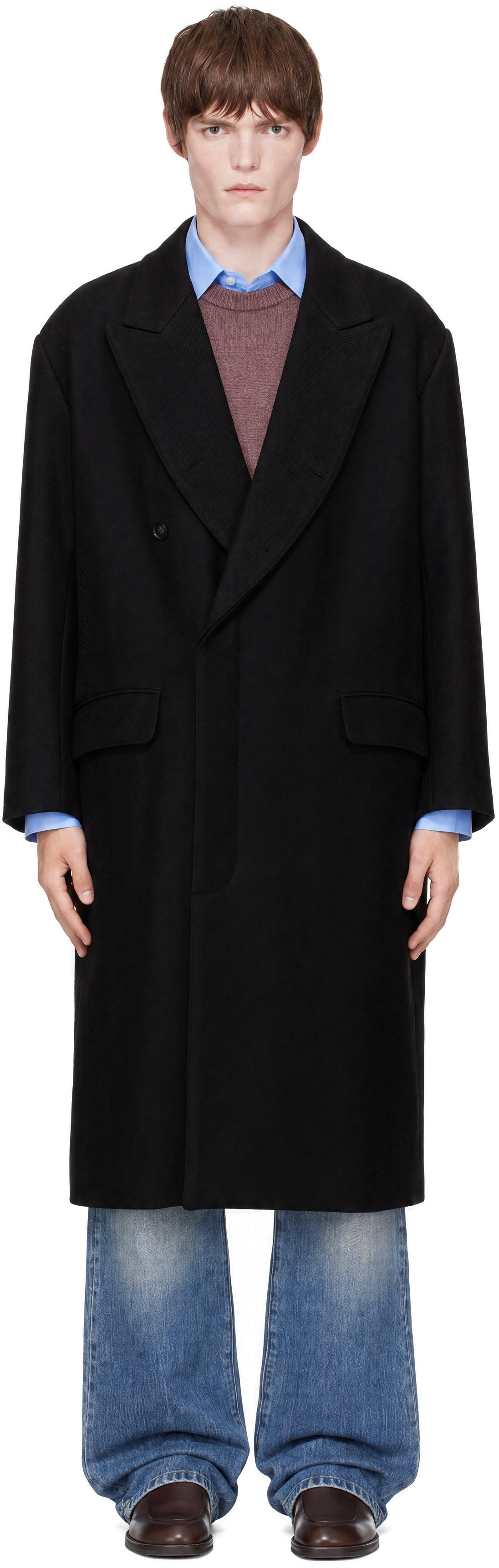 SOSHIOTSUKI - Black Open Placket Classic Drill Coat