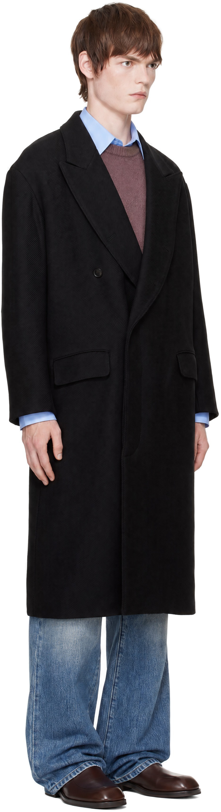 SOSHIOTSUKI - Black Open Placket Classic Drill Coat