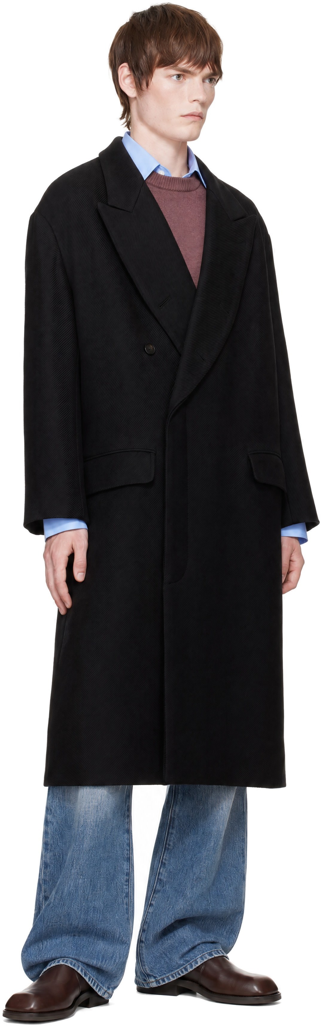 SOSHIOTSUKI - Black Open Placket Classic Drill Coat