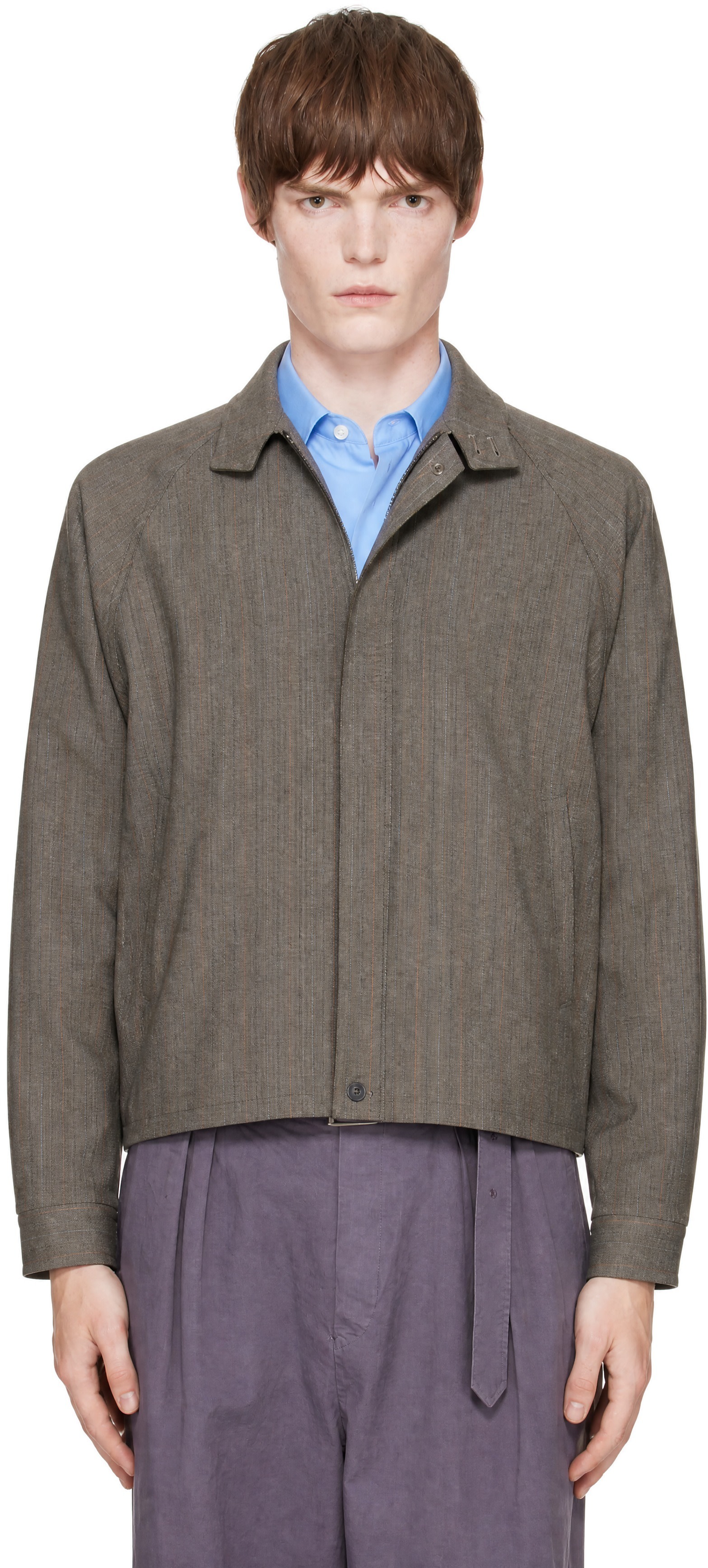 SOSHIOTSUKI - Gray Melange Stripe Trucker Jacket