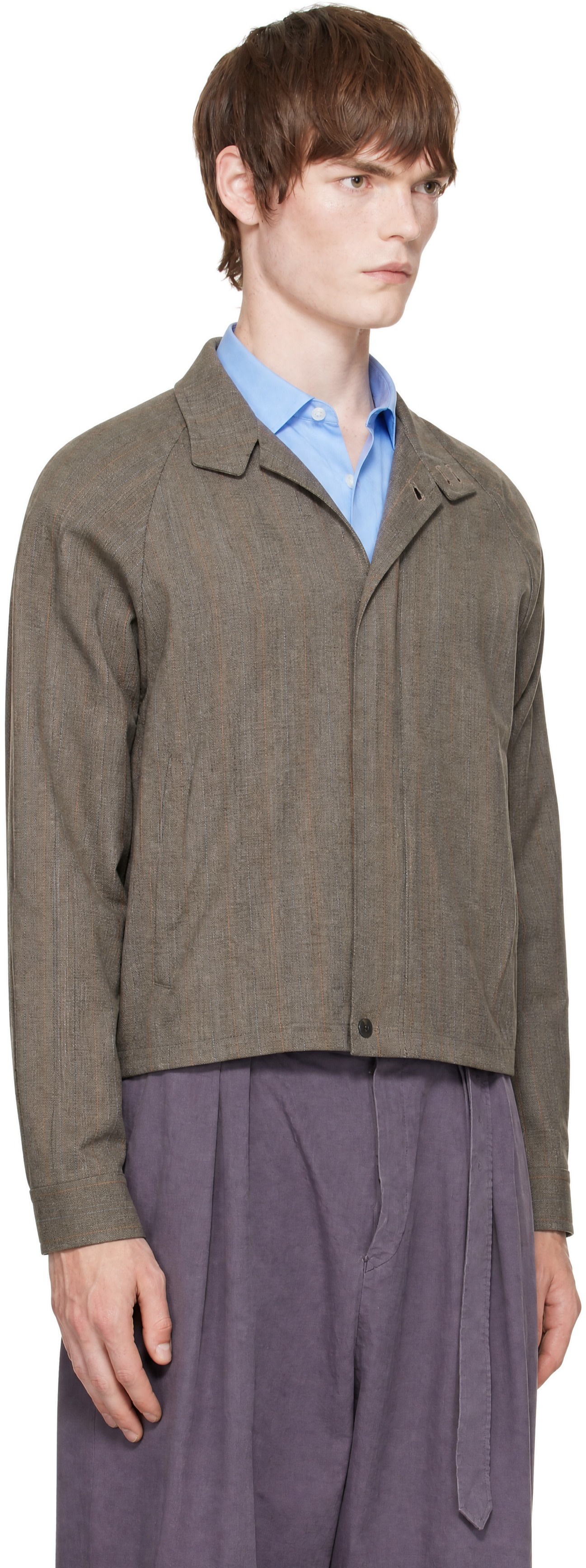 SOSHIOTSUKI - Gray Melange Stripe Trucker Jacket