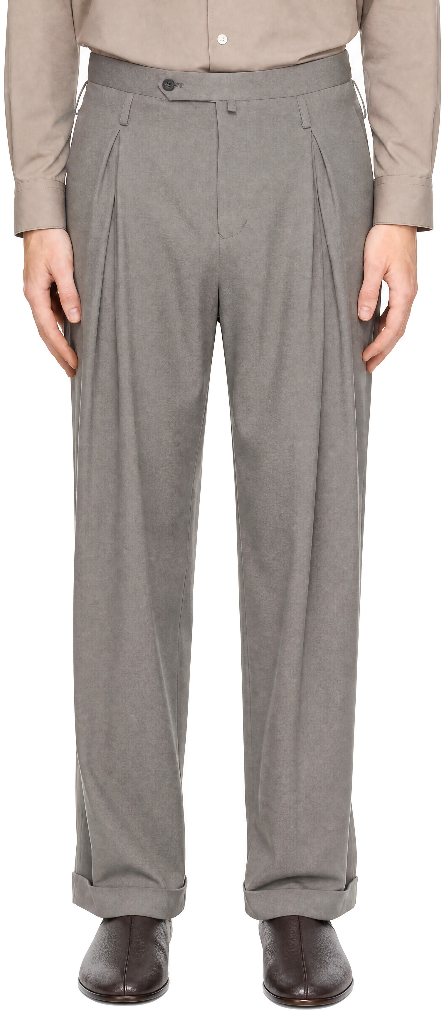 SOSHIOTSUKI - Gray Double Inverted Tuck Trousers