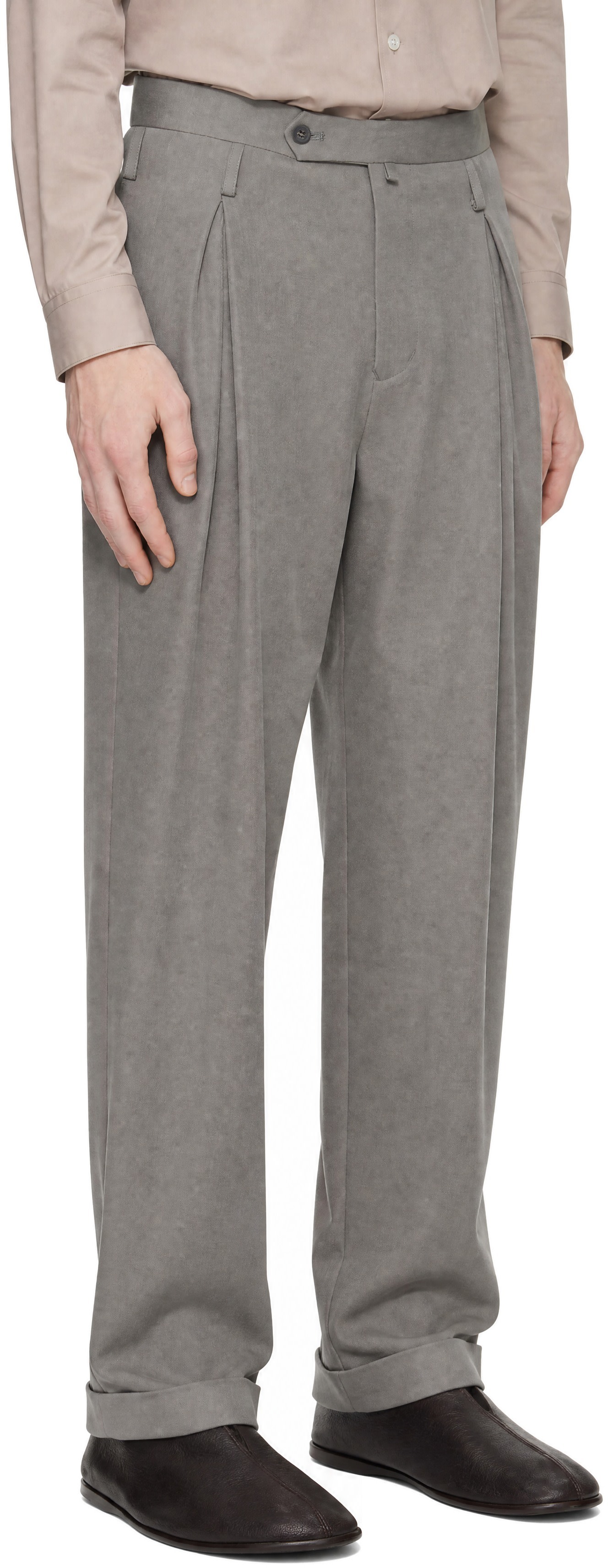 SOSHIOTSUKI - Gray Double Inverted Tuck Trousers