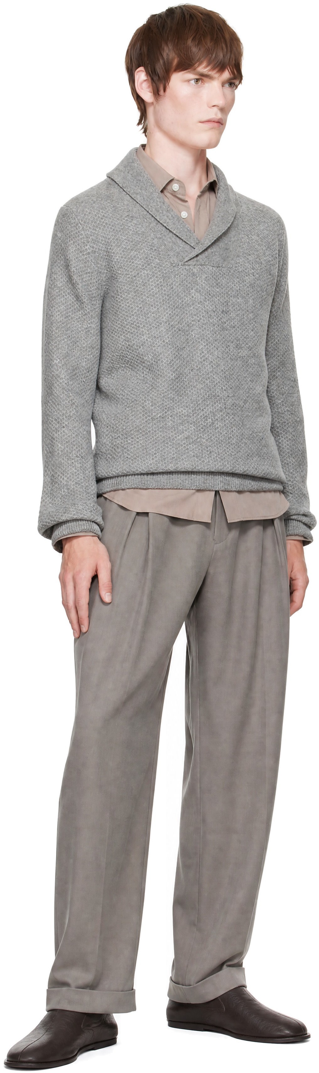 SOSHIOTSUKI - Gray Double Inverted Tuck Trousers