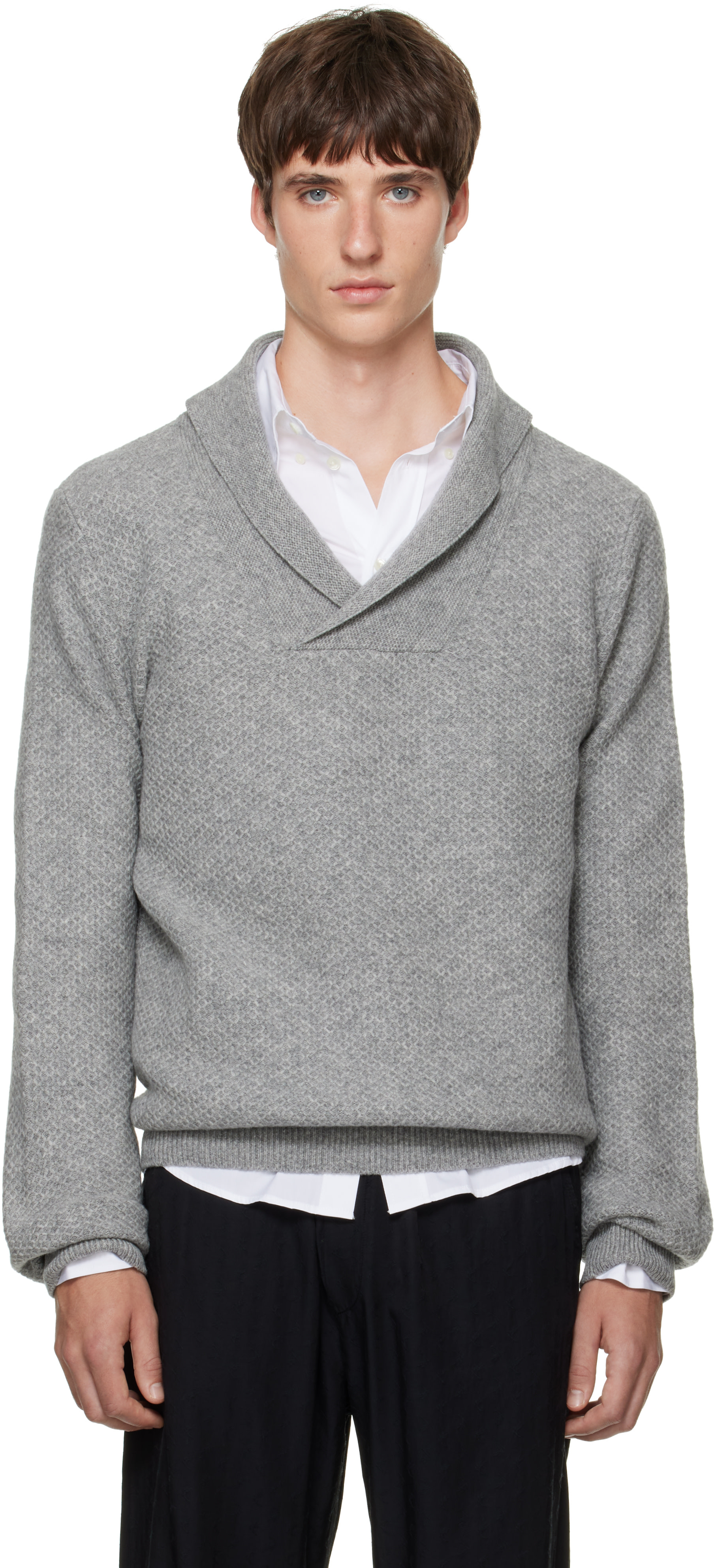 SOSHIOTSUKI - Pull gris en tricot à col châle