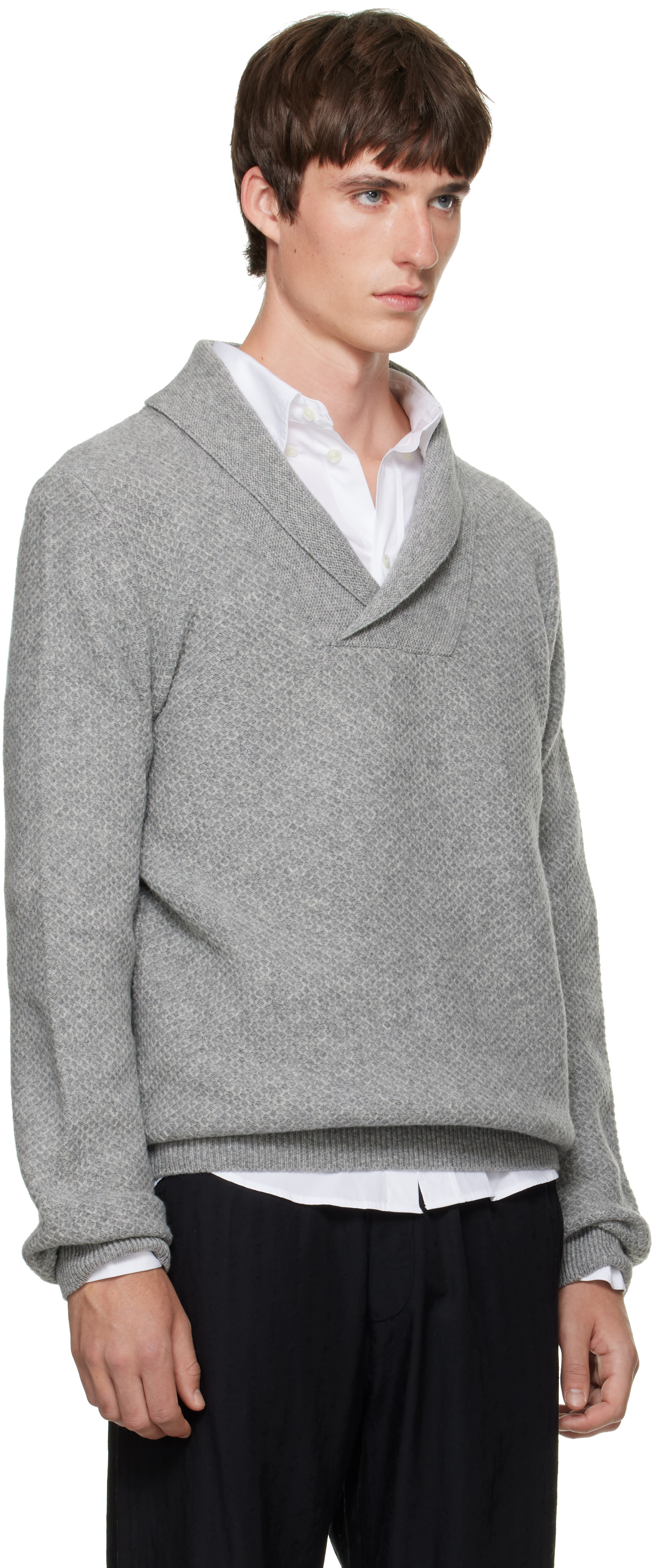 SOSHIOTSUKI - Gray Shawl Collar Knit Sweater