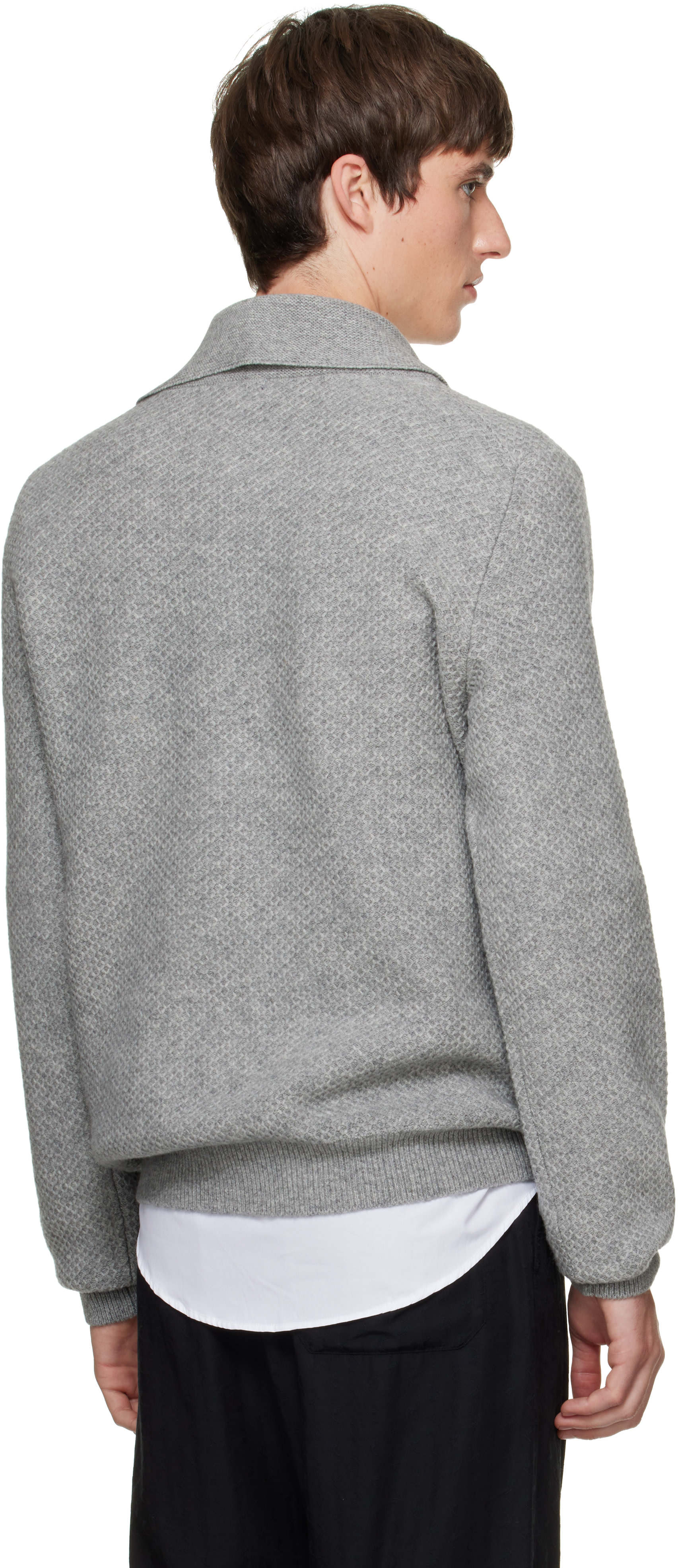 SOSHIOTSUKI - Gray Shawl Collar Knit Sweater