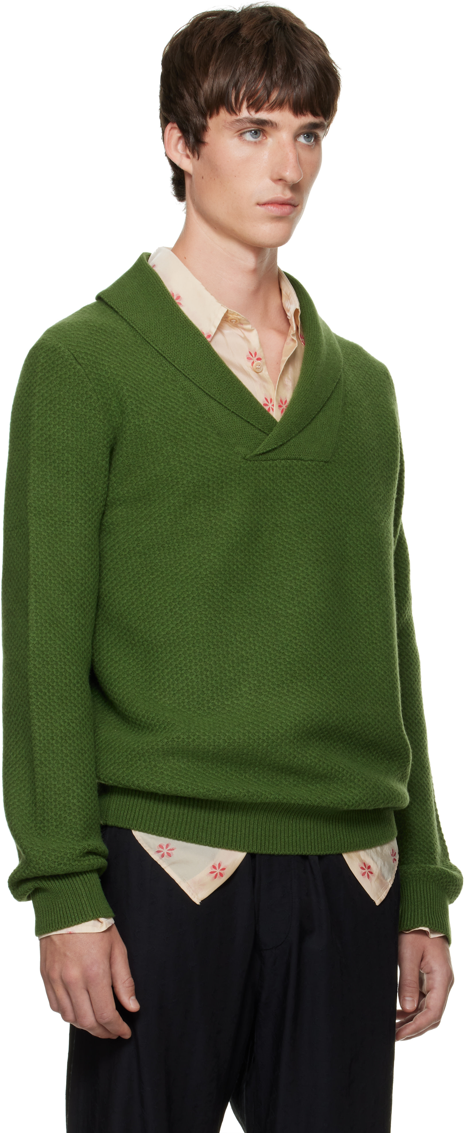 SOSHIOTSUKI - Pull vert en tricot à col châle