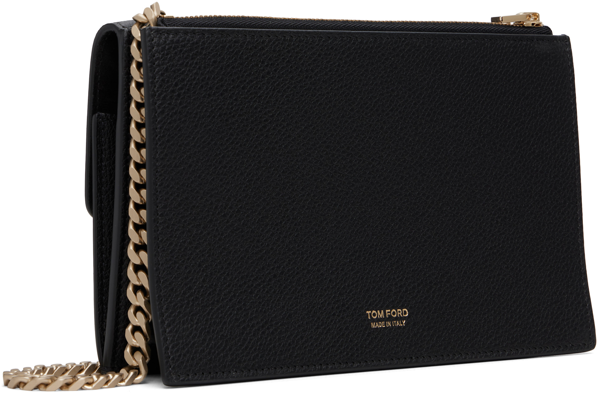 TOM FORD 黒 カーフ レザー チェーン ウォレット 二つ折り TOM FORD: ブラック ミニ Kara グレインレザー チェーンバッグ