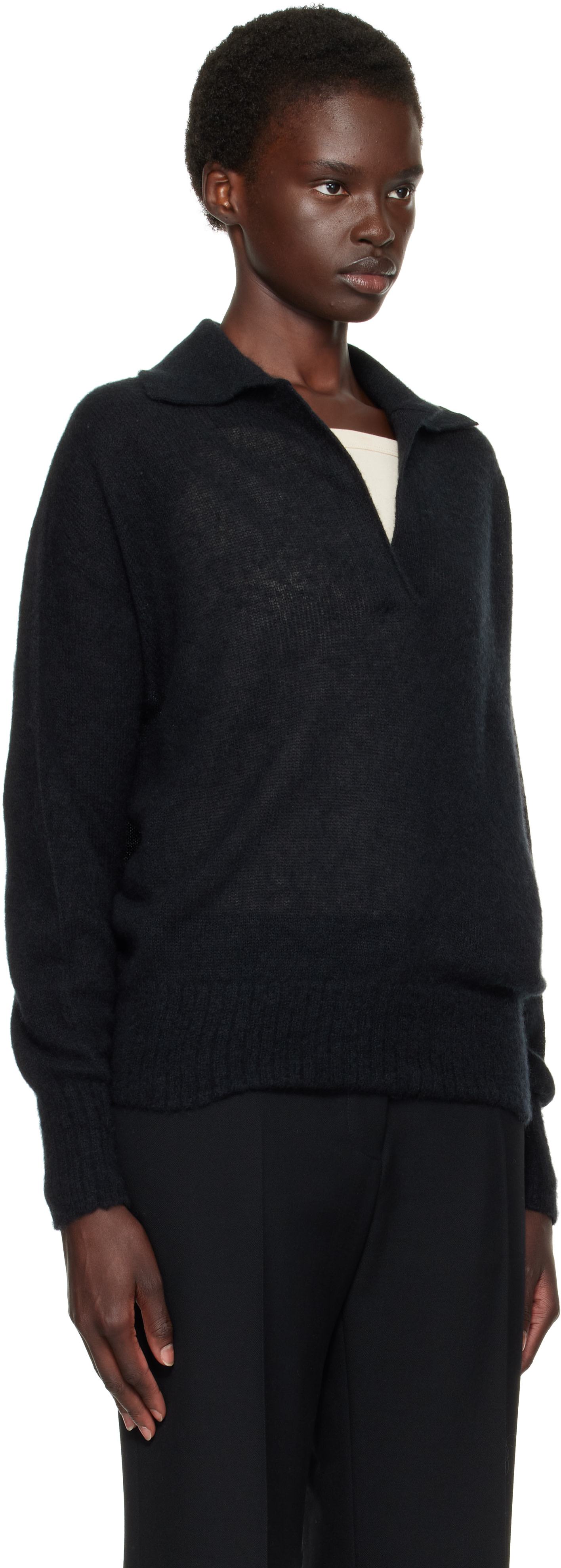TOM FORD ポロセーター ブラック サイズ48 TOM FORD: ブラック Ultrasoft カシミヤシルク オーバーサイズ