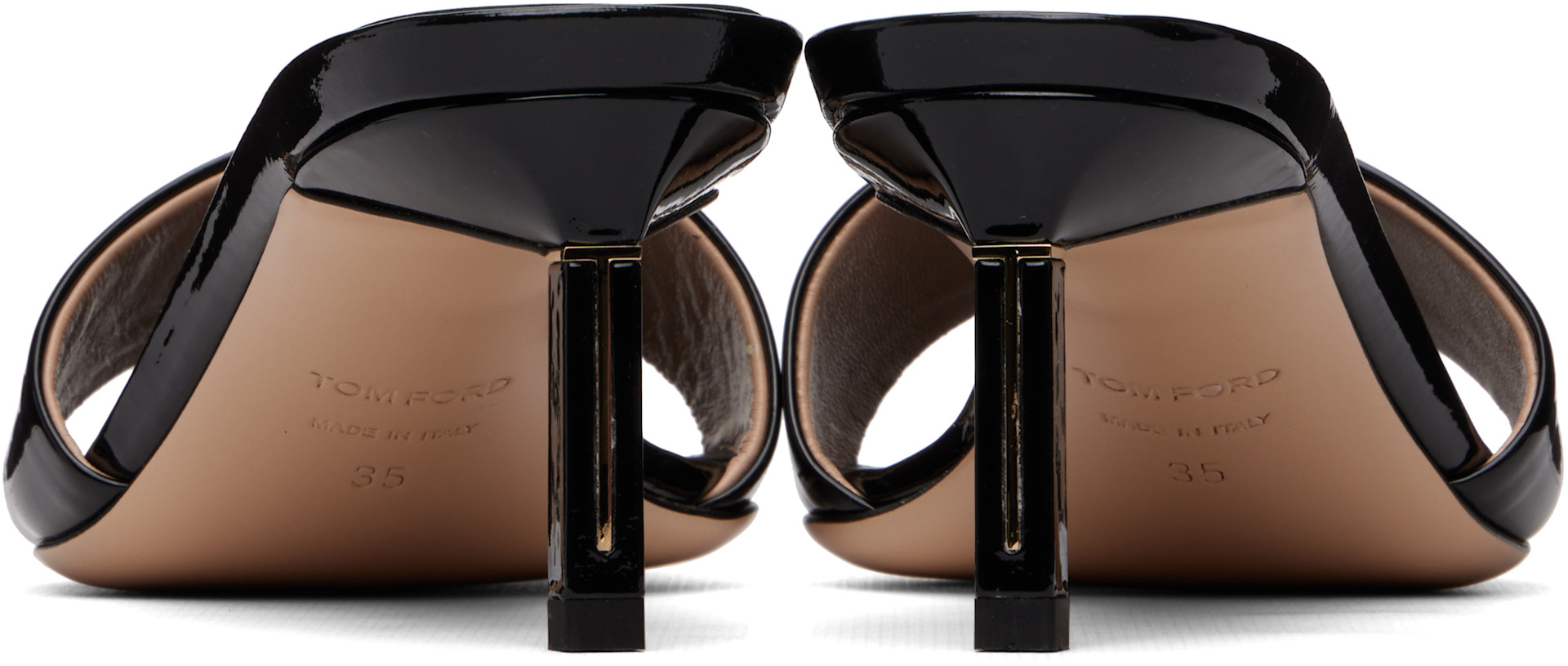 TOM FORD: Black Patent Leather Mule Heeled Sandals | SSENSE