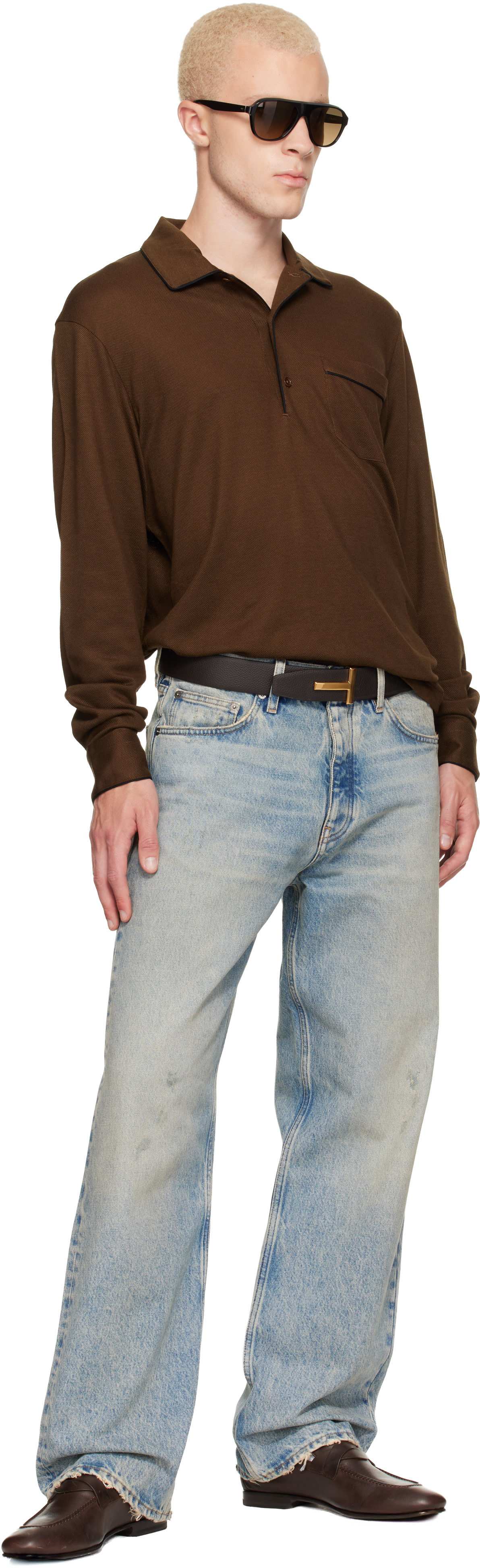 【tom】レザーバンド TOM FORD: ブラウン＆ブラック T Icon リバーシブル グレインレザー
