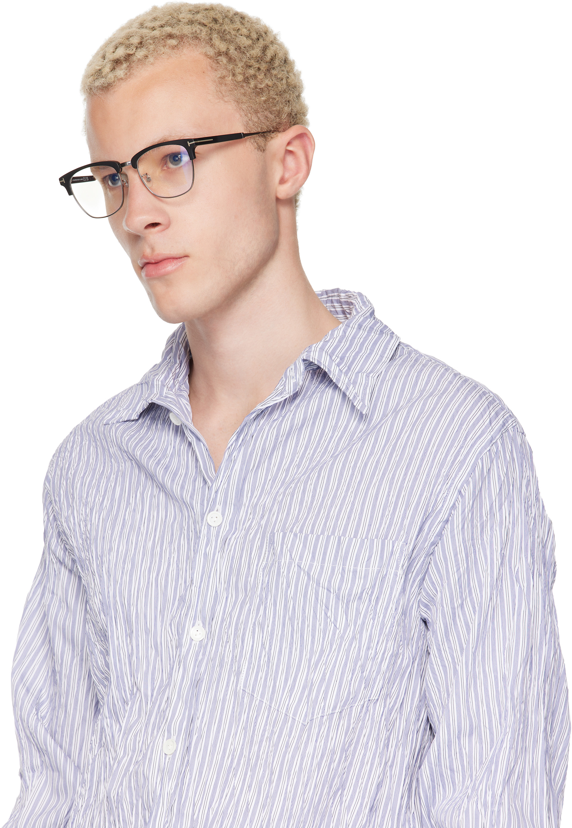 TOM FORD - Black & Silver Blue Block Browline Blue Light Optical Glasses