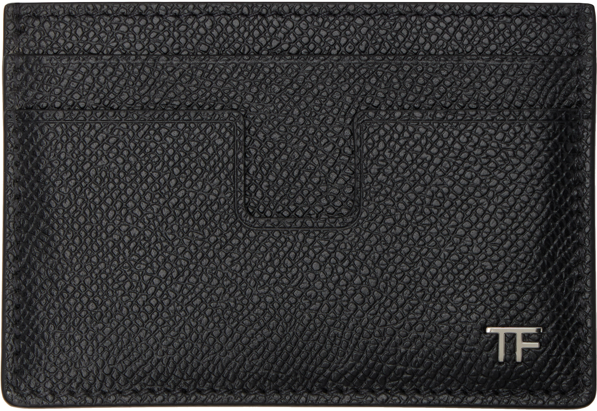 TOM FORD ブラック レザー カードケース TOM FORD: ブラック Classic スモール グレインレザー カードケース