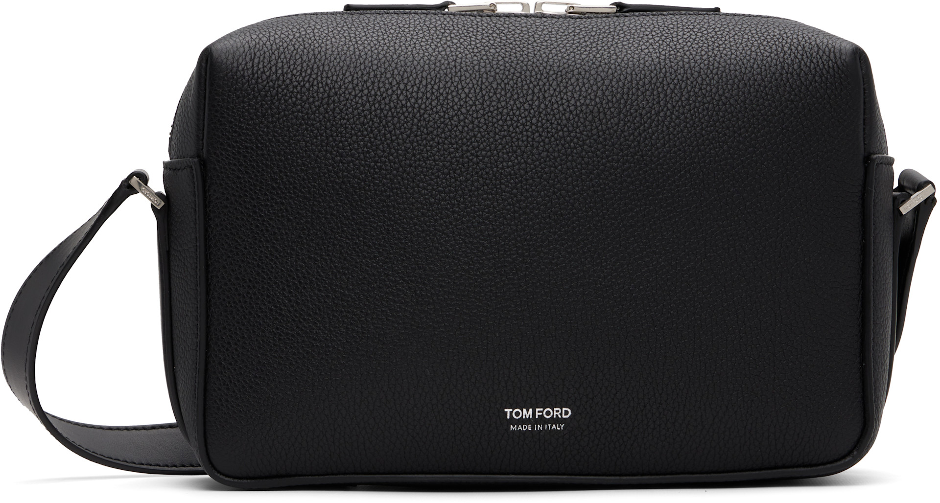 Tom Ford 革バッグ TOM FORD: ブラック T-Line グレイン＆ソフトレザー カメラバッグ