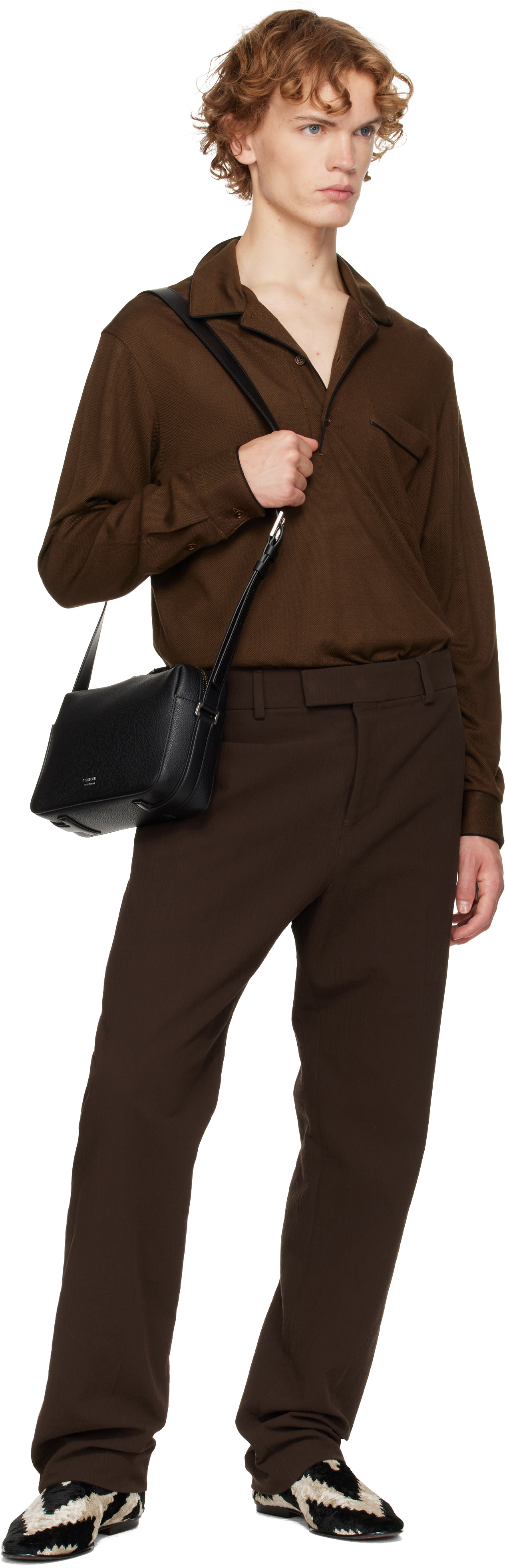 TOM FORD: ブラック T-Line グレイン＆ソフトレザー カメラバッグ
