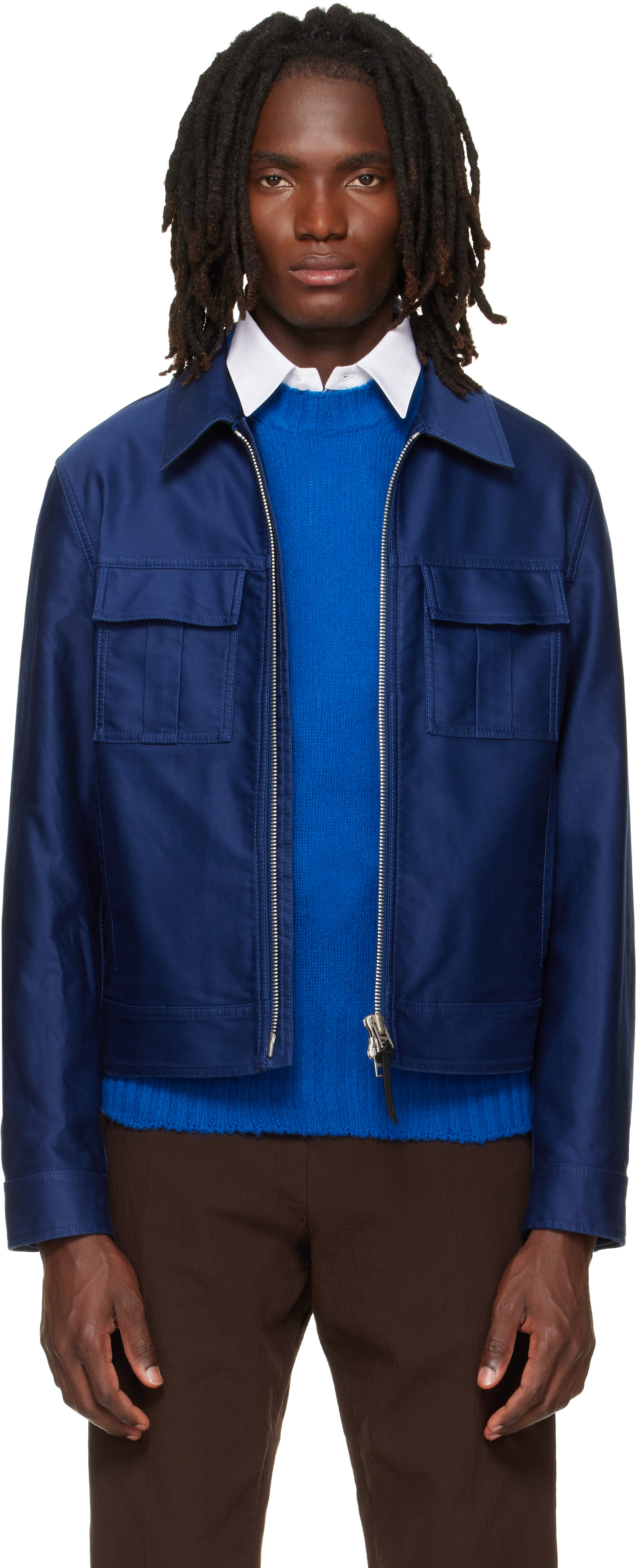 TOM FORD - Navy Cotton Satin Blouson Jacket