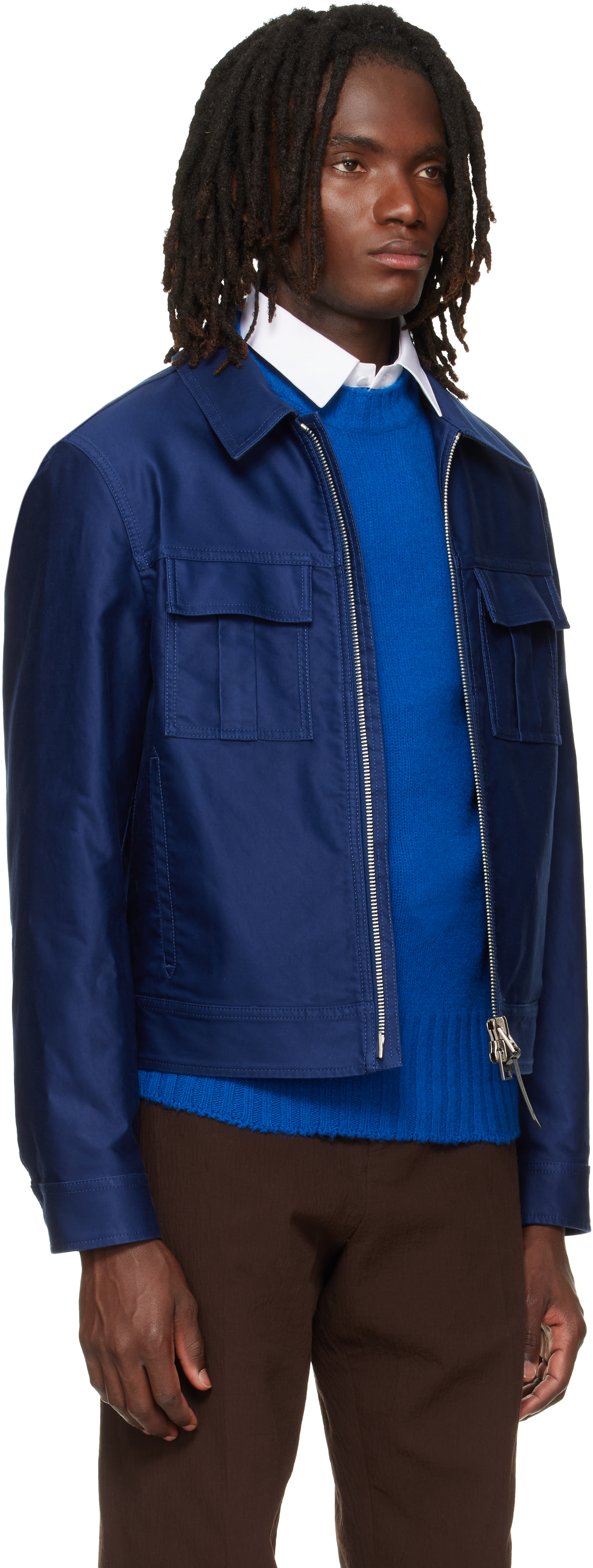 TOM FORD - Navy Cotton Satin Blouson Jacket