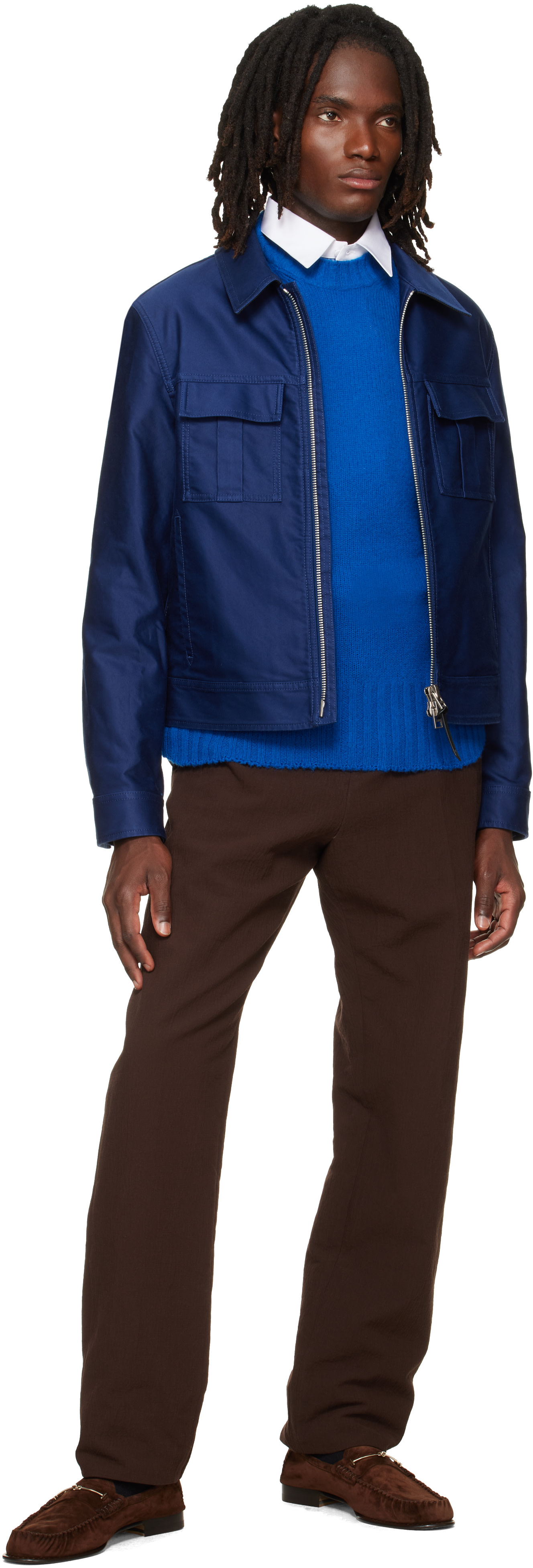 TOM FORD - Navy Cotton Satin Blouson Jacket