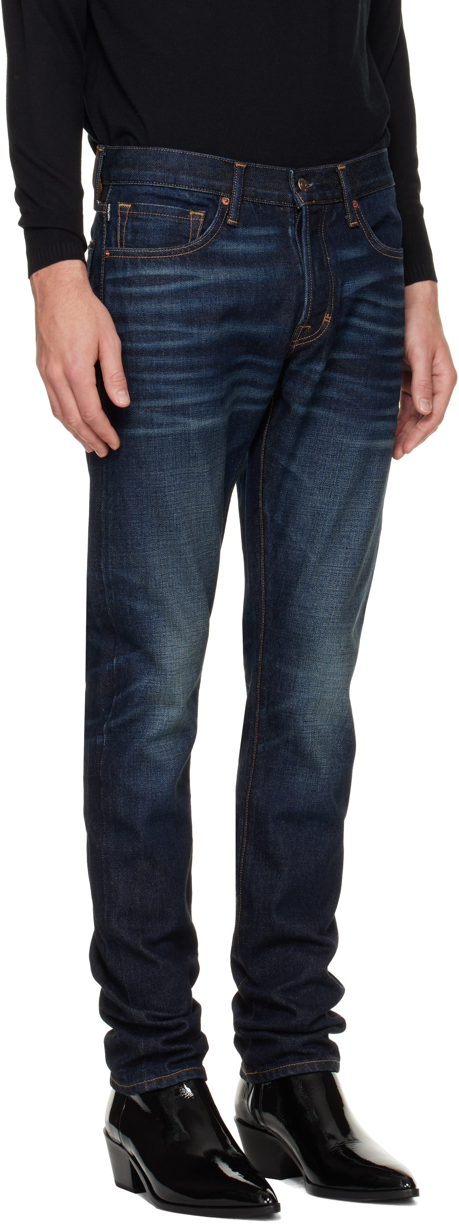 TOM FORD - Jean ajusté bleu à lisière
