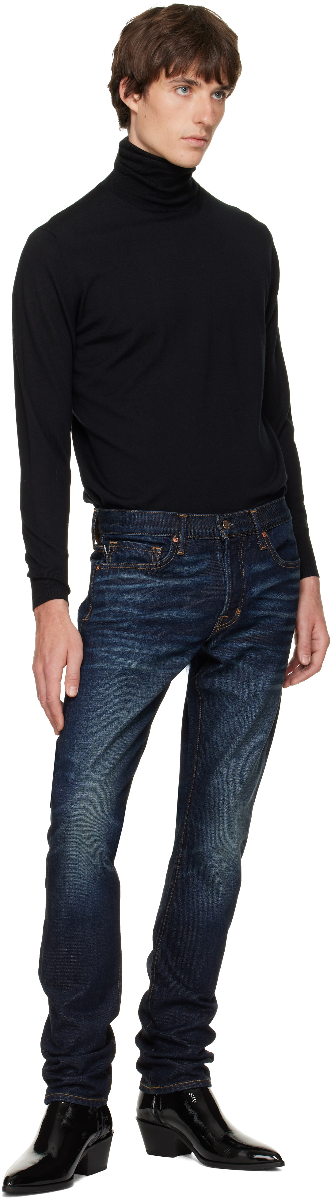 TOM FORD - Jean ajusté bleu à lisière