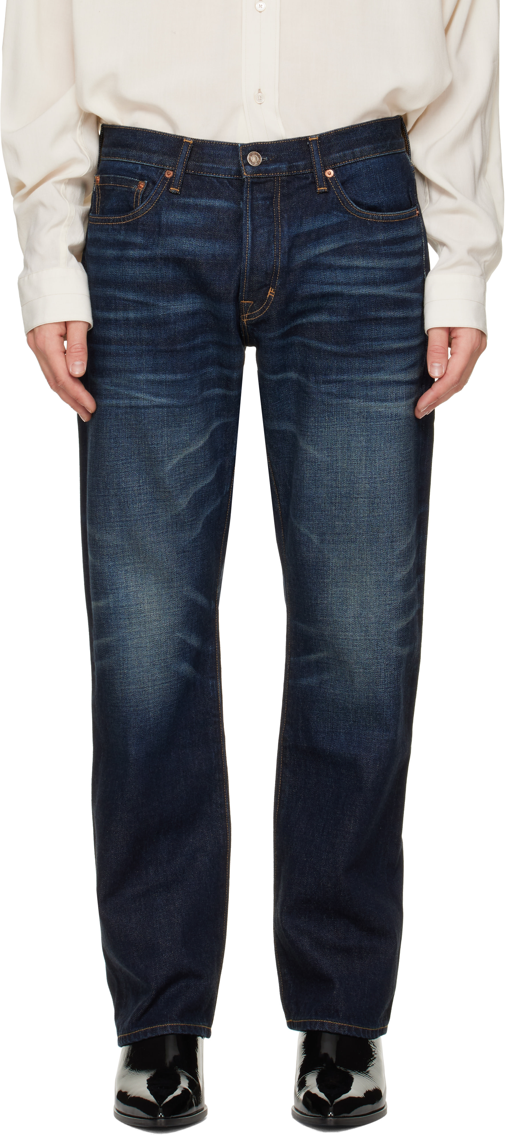 TOM FORD - Jean droit 50's bleu à lisière