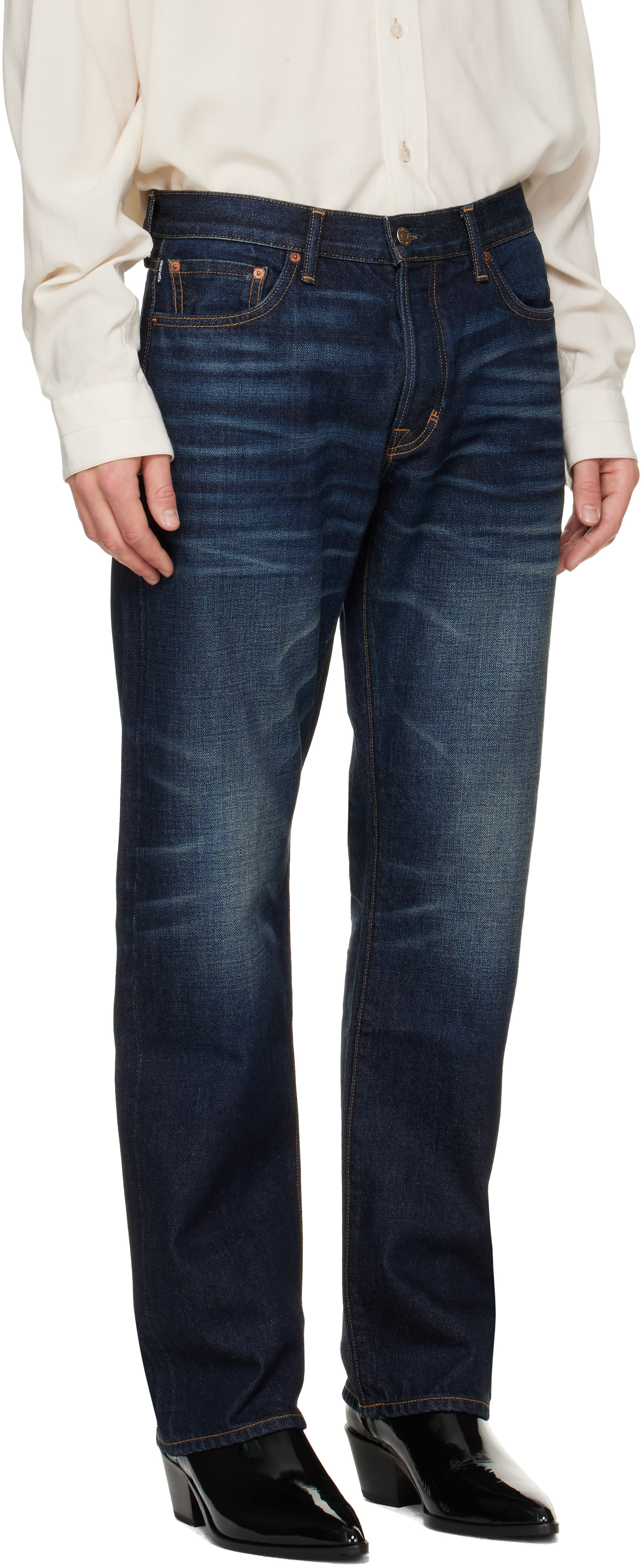 TOM FORD - Jean droit 50's bleu à lisière