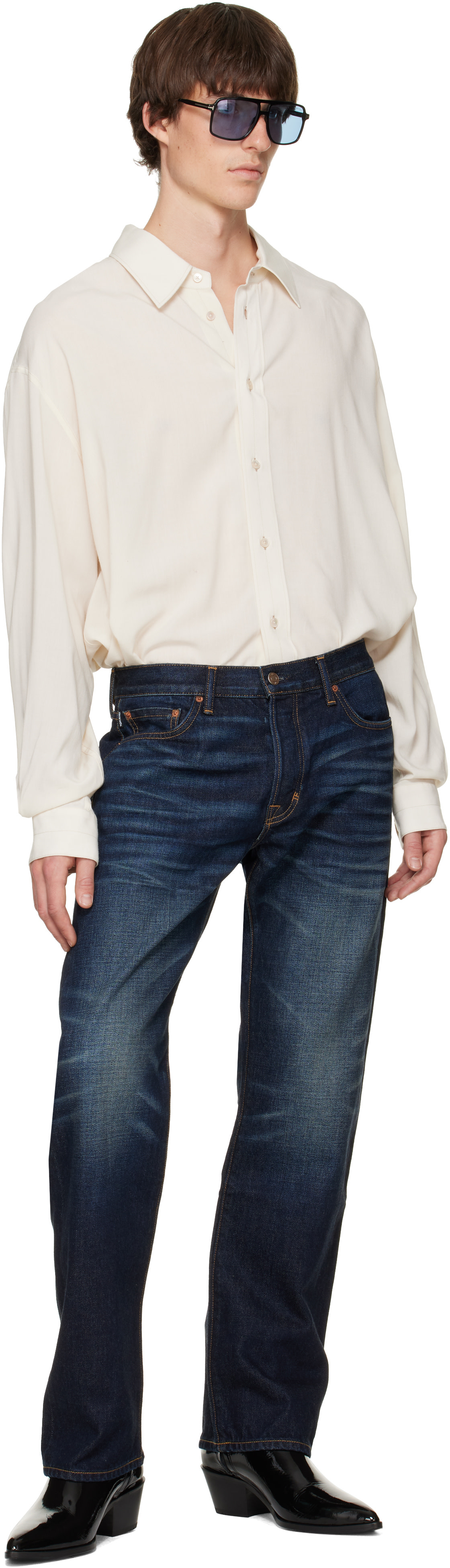 TOM FORD - Jean droit 50's bleu à lisière