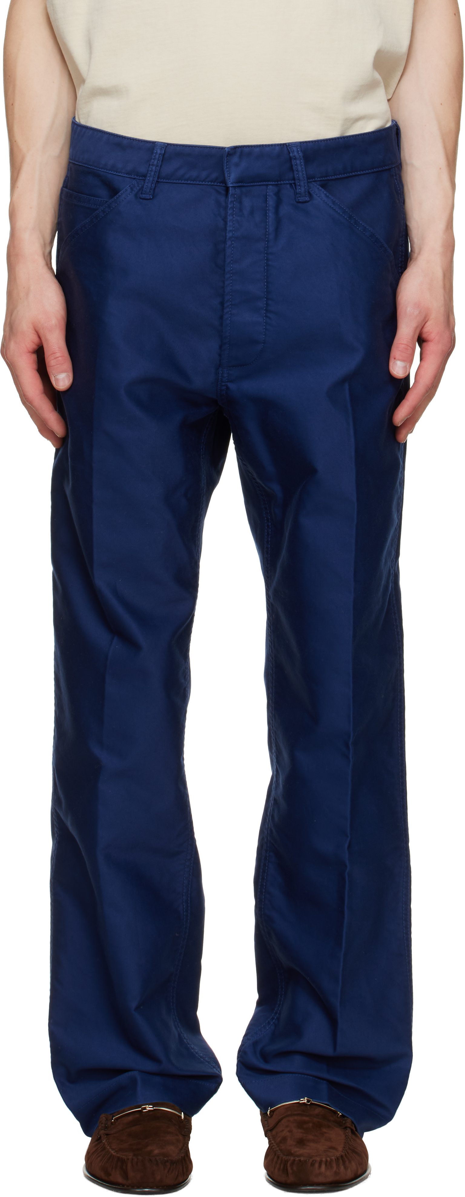 TOM FORD: Blue Cotton Satin Carpenter Trousers | SSENSE Italy
