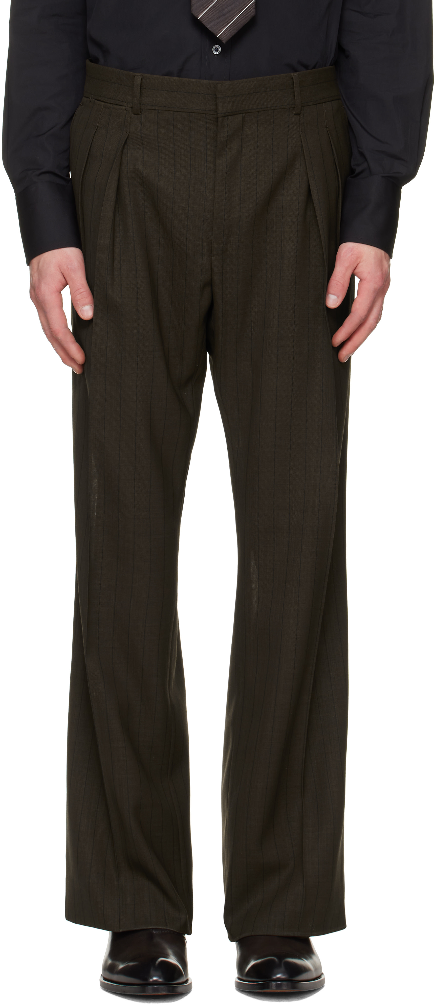 TOM FORD - Pantalon ample léger brun à rayures