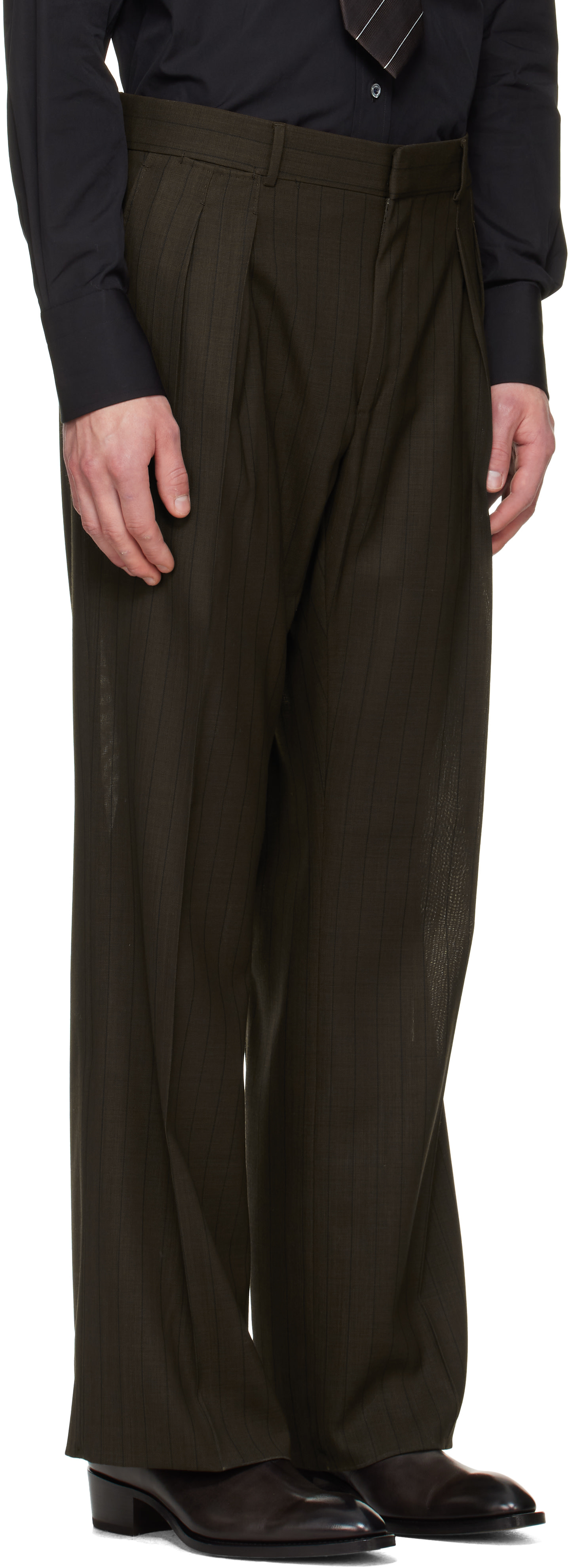 TOM FORD - Pantalon ample léger brun à rayures