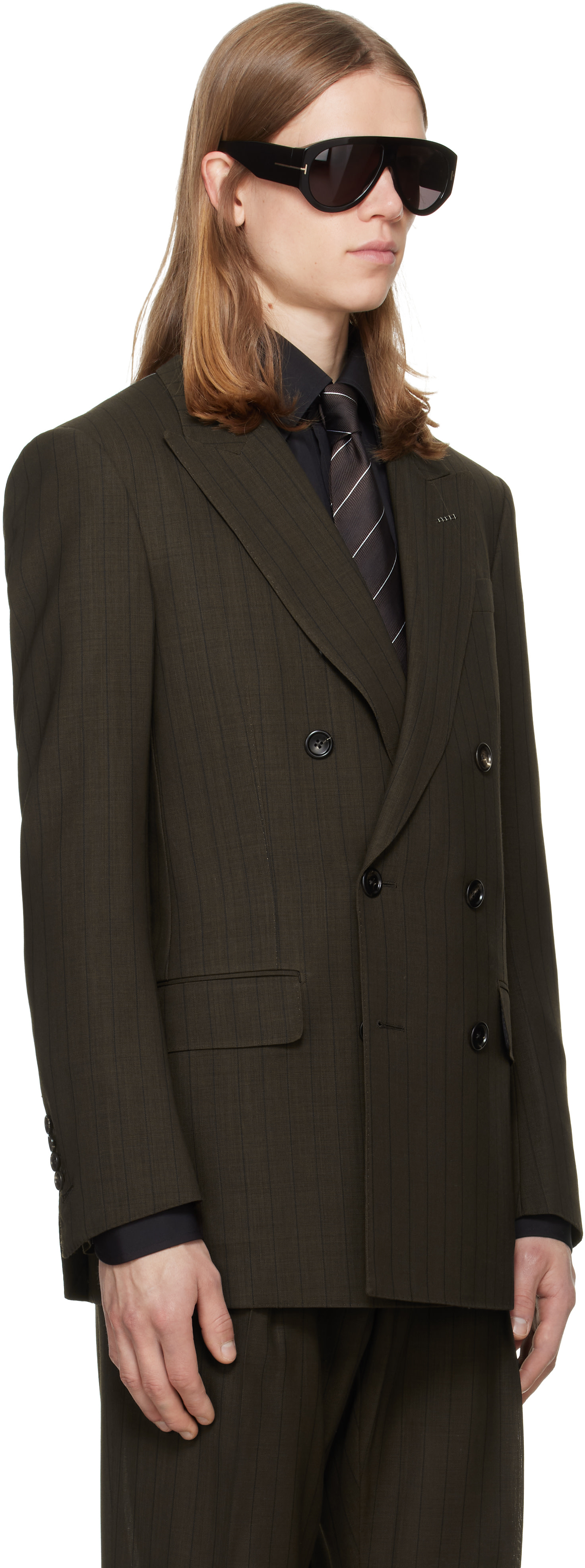 TOM FORD - Veston léger brun à rayures