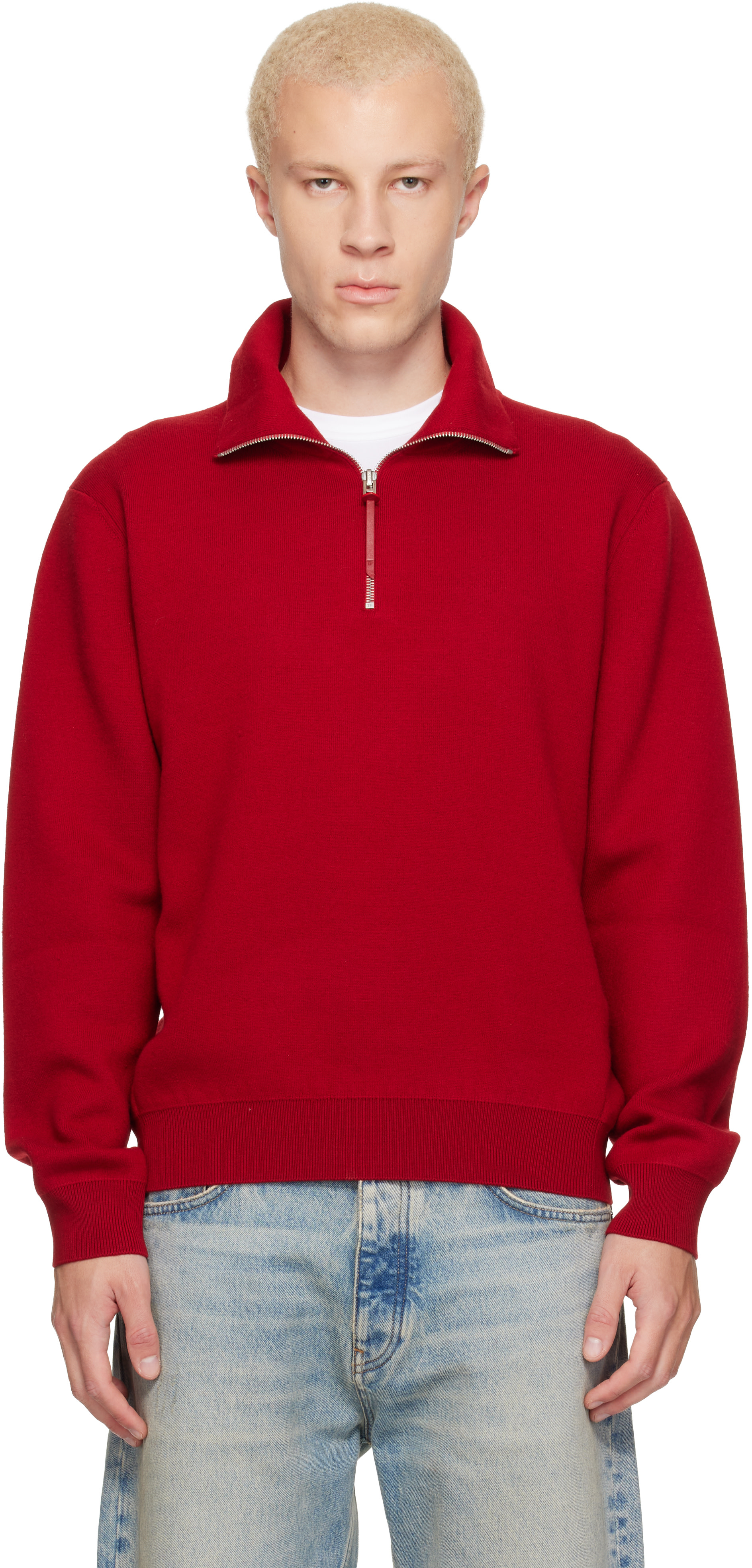 TOM FORD - Red Double Face Wool Half Zip Jacket