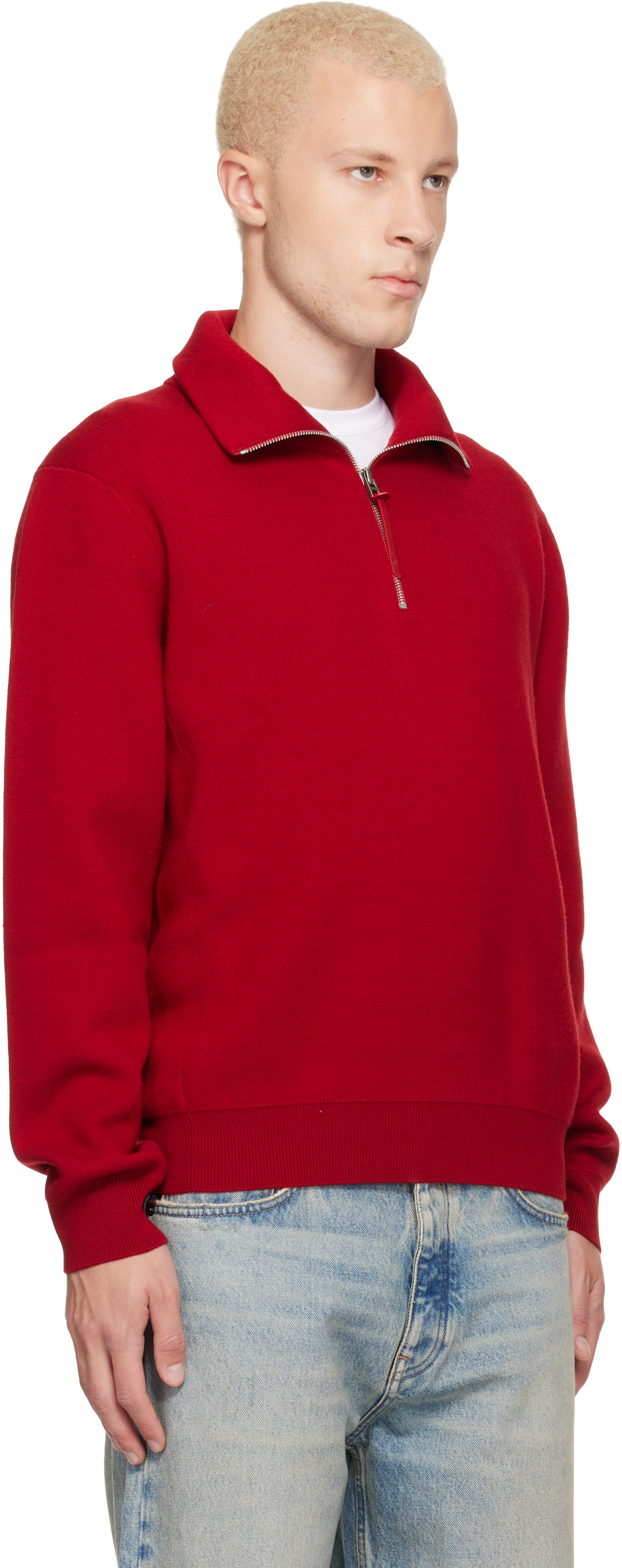TOM FORD - Red Double Face Wool Half Zip Jacket
