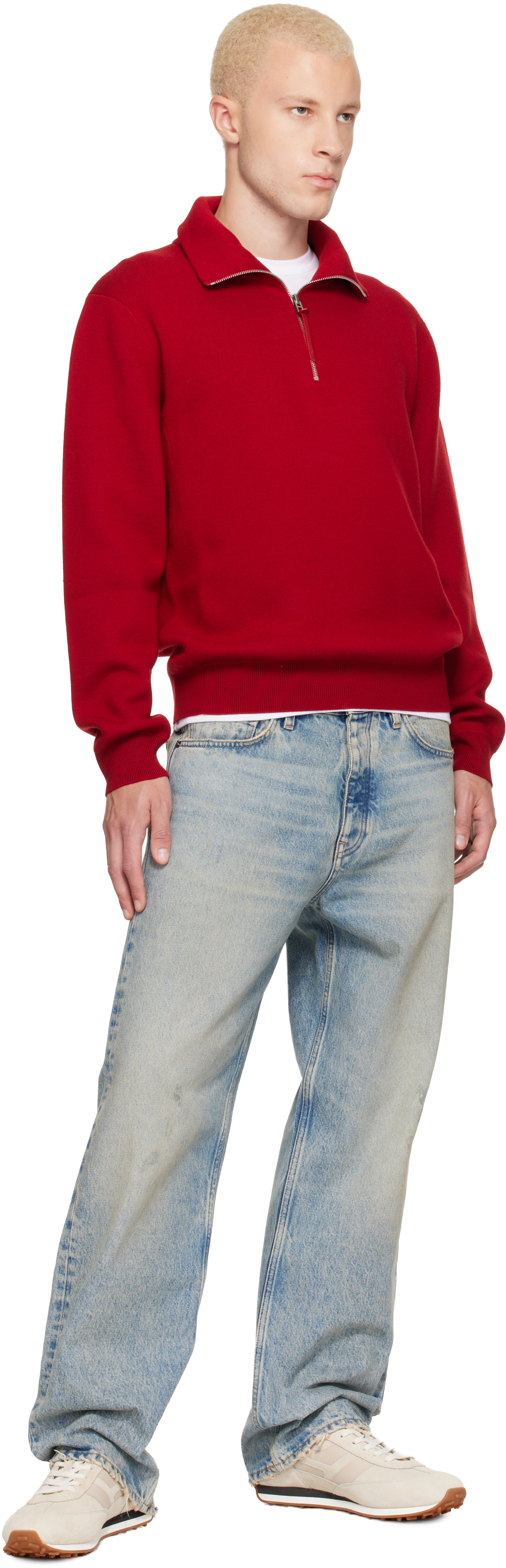 TOM FORD - Red Double Face Wool Half Zip Jacket