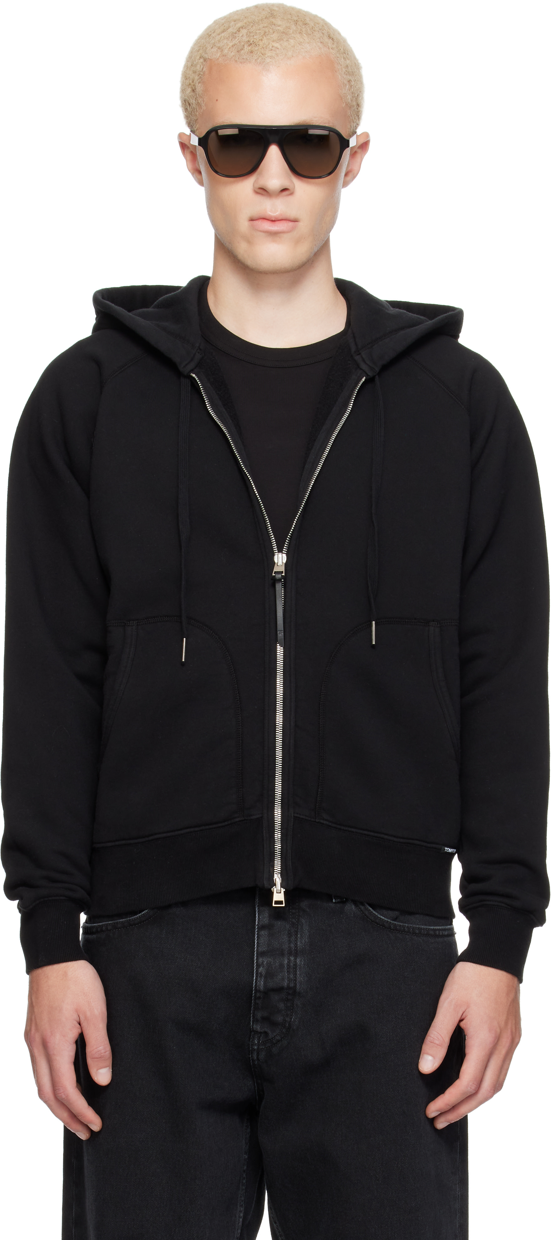 TOM FORD - Pull à capuche noir en coton à glissière