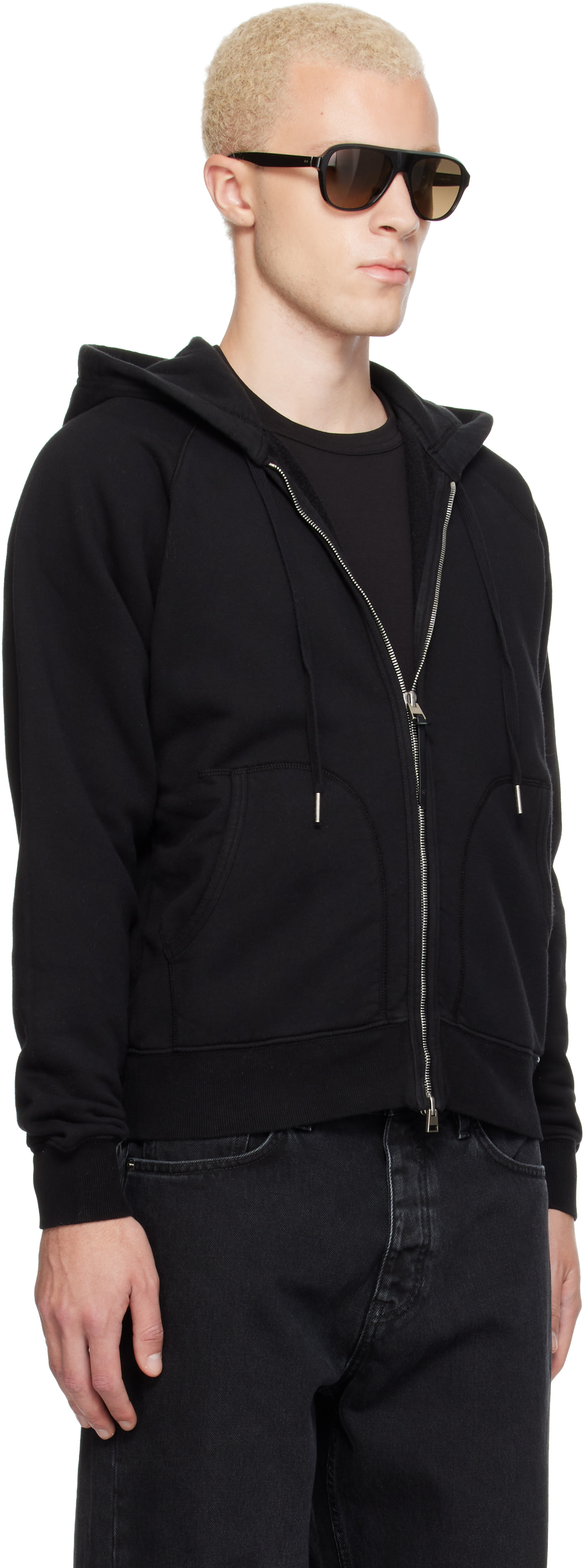 TOM FORD - Pull à capuche noir en coton à glissière