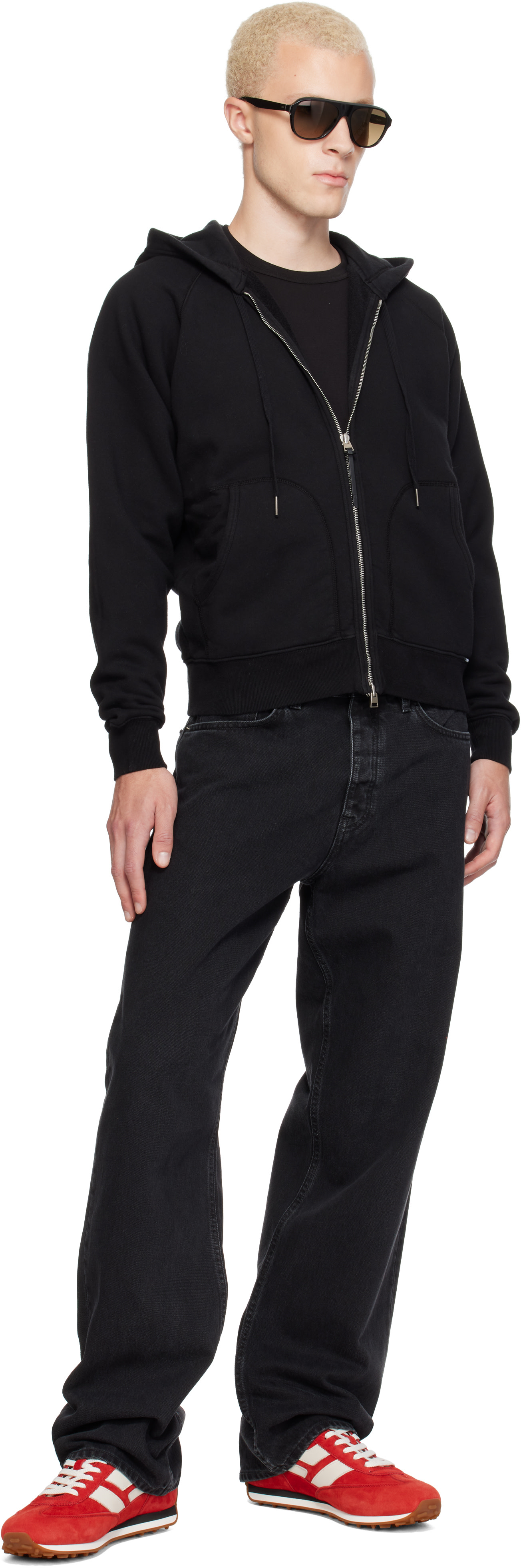 TOM FORD - Pull à capuche noir en coton à glissière