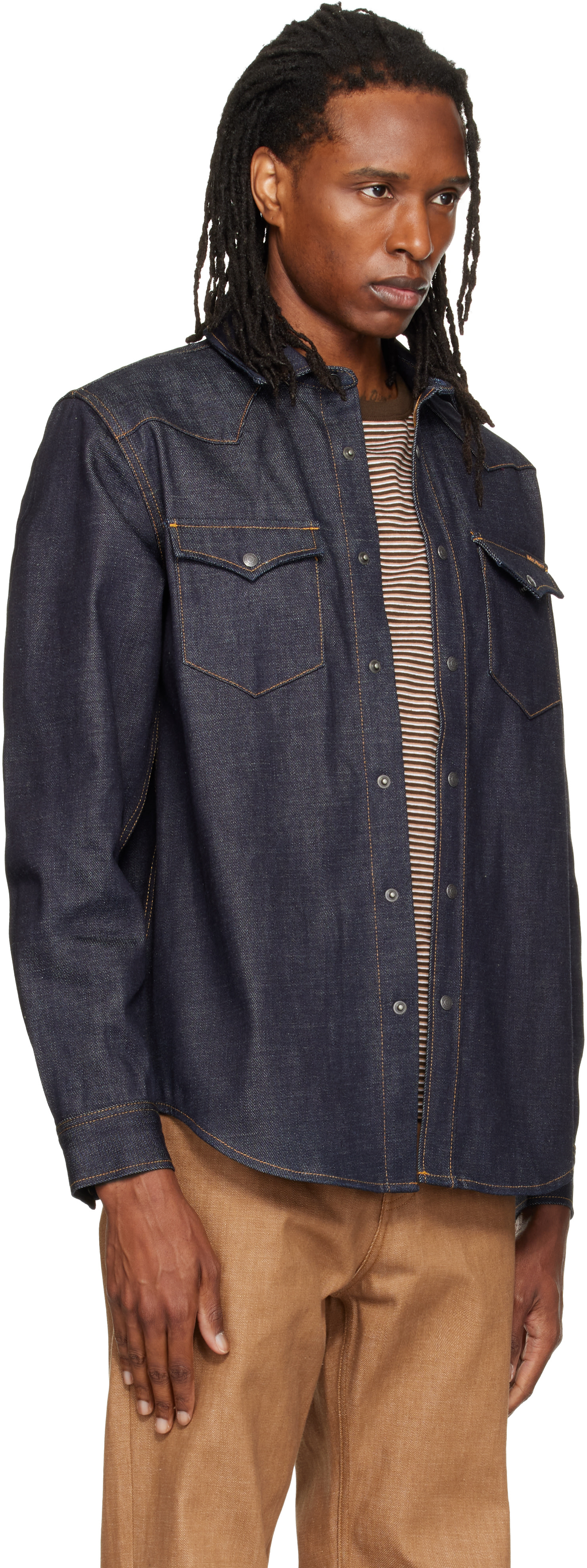 Nudie Jeans: ネイビー George Ace セルビッジデニム シャツ | SSENSE 日本