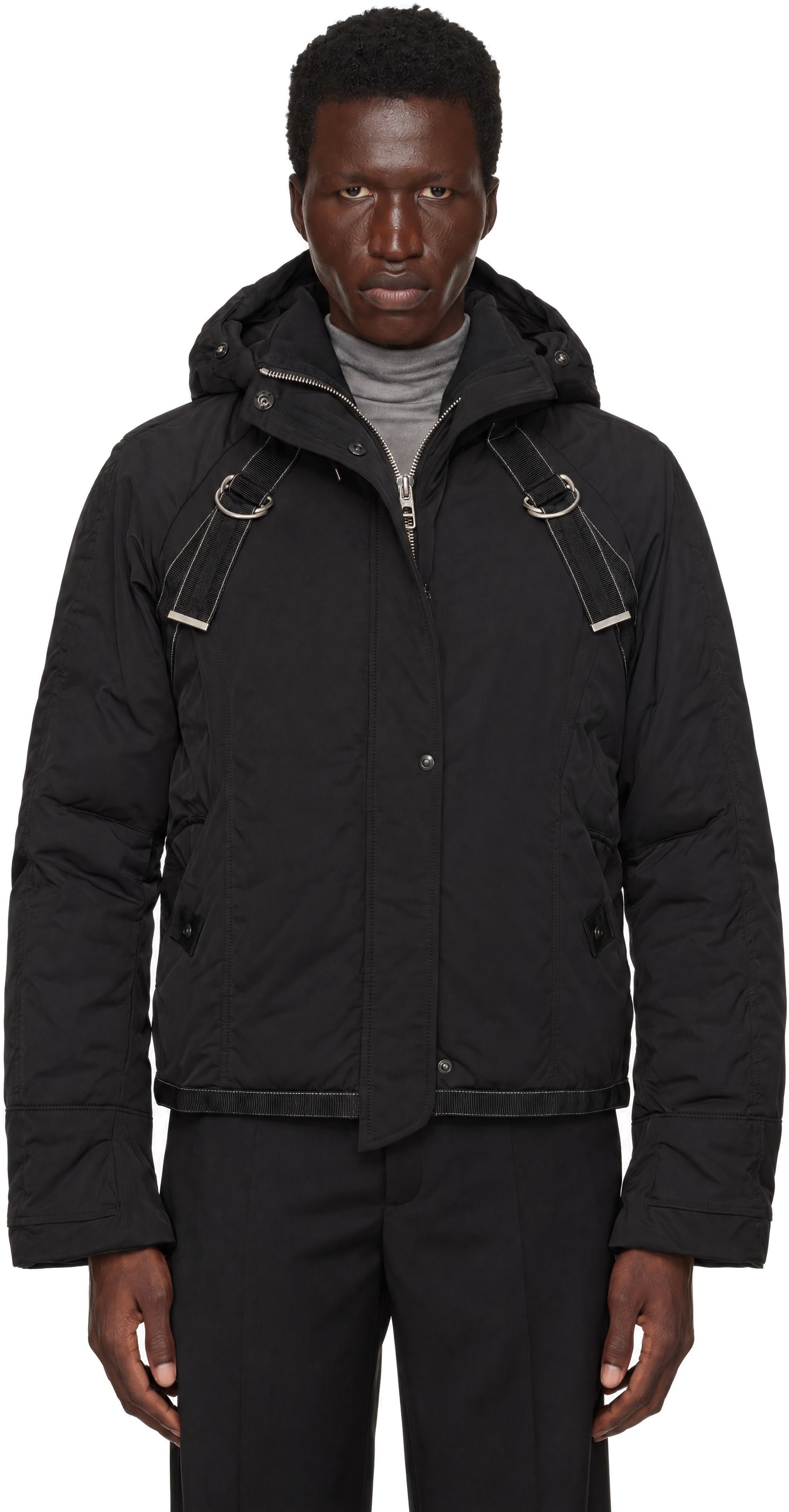 FFFPOSTALSERVICE - Black Down Bondage Flight Puffer Jacket