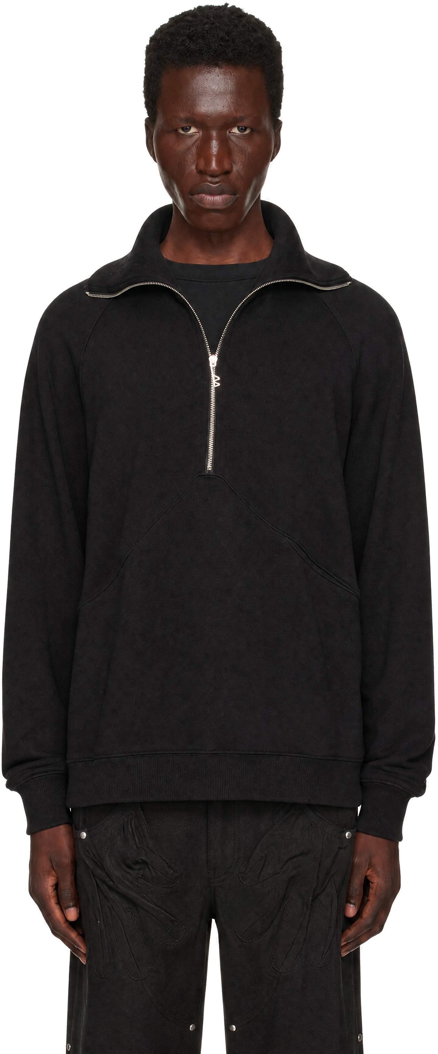 FFFPOSTALSERVICE - Black High Neck Quarter Zip Sweater