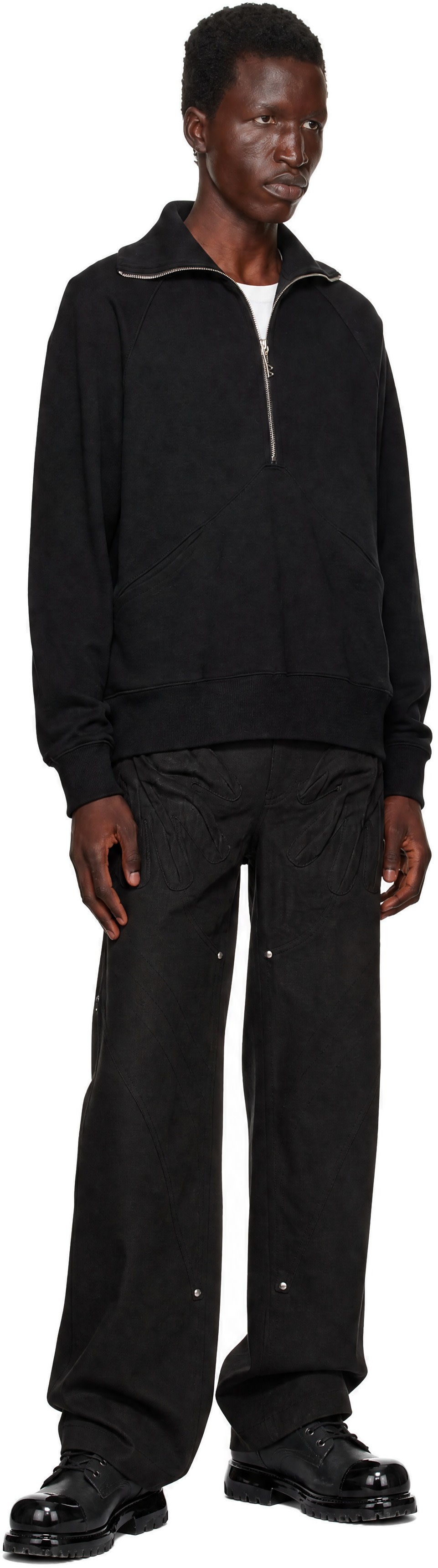 FFFPOSTALSERVICE - Black High Neck Quarter Zip Sweater