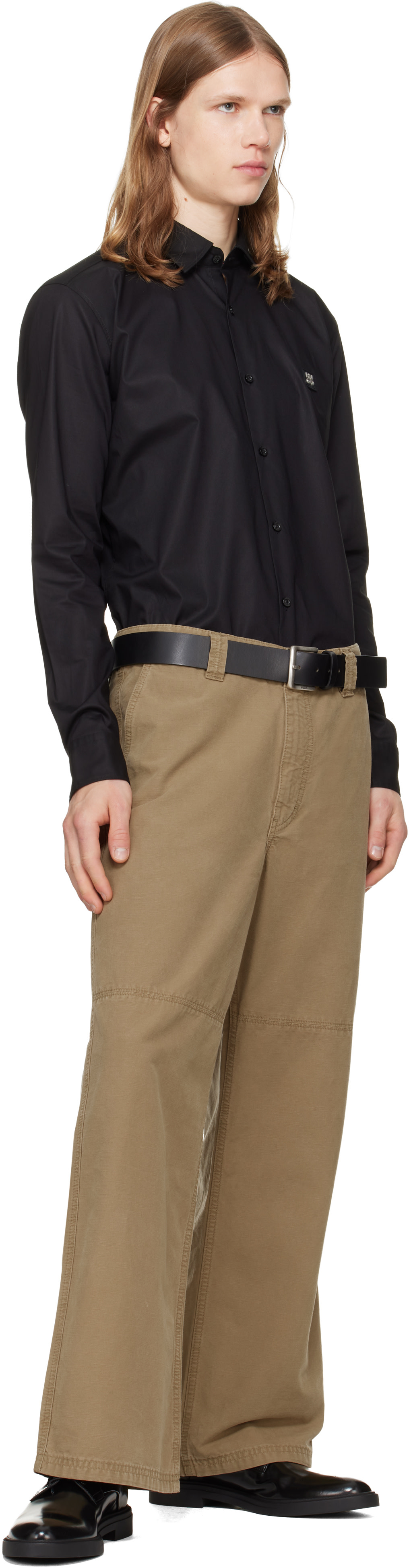 Hugo - Black Buffalo Leather Pin-Buckle Belt